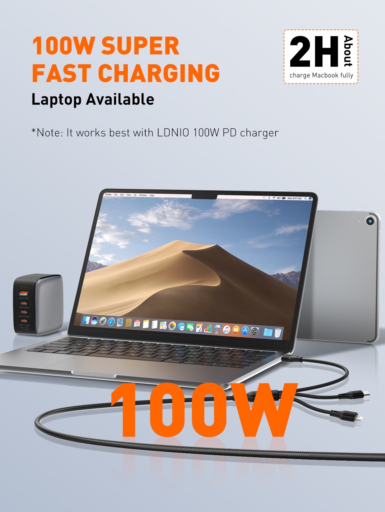 【LDNIO】二對三 100W 多功能編織充電線