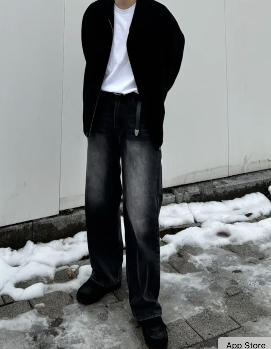 【OWN】ACSHI 牛仔長褲 休閒 寬褲 刷白 牛仔 韓系 流行 不分男女 黑