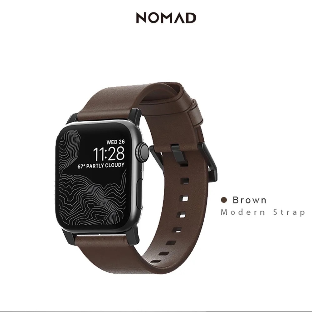 NOMAD｜美國 NOMADxHORWEEN Apple Watch 專用皮革錶帶-摩登黑釦 44/42/45/49mm