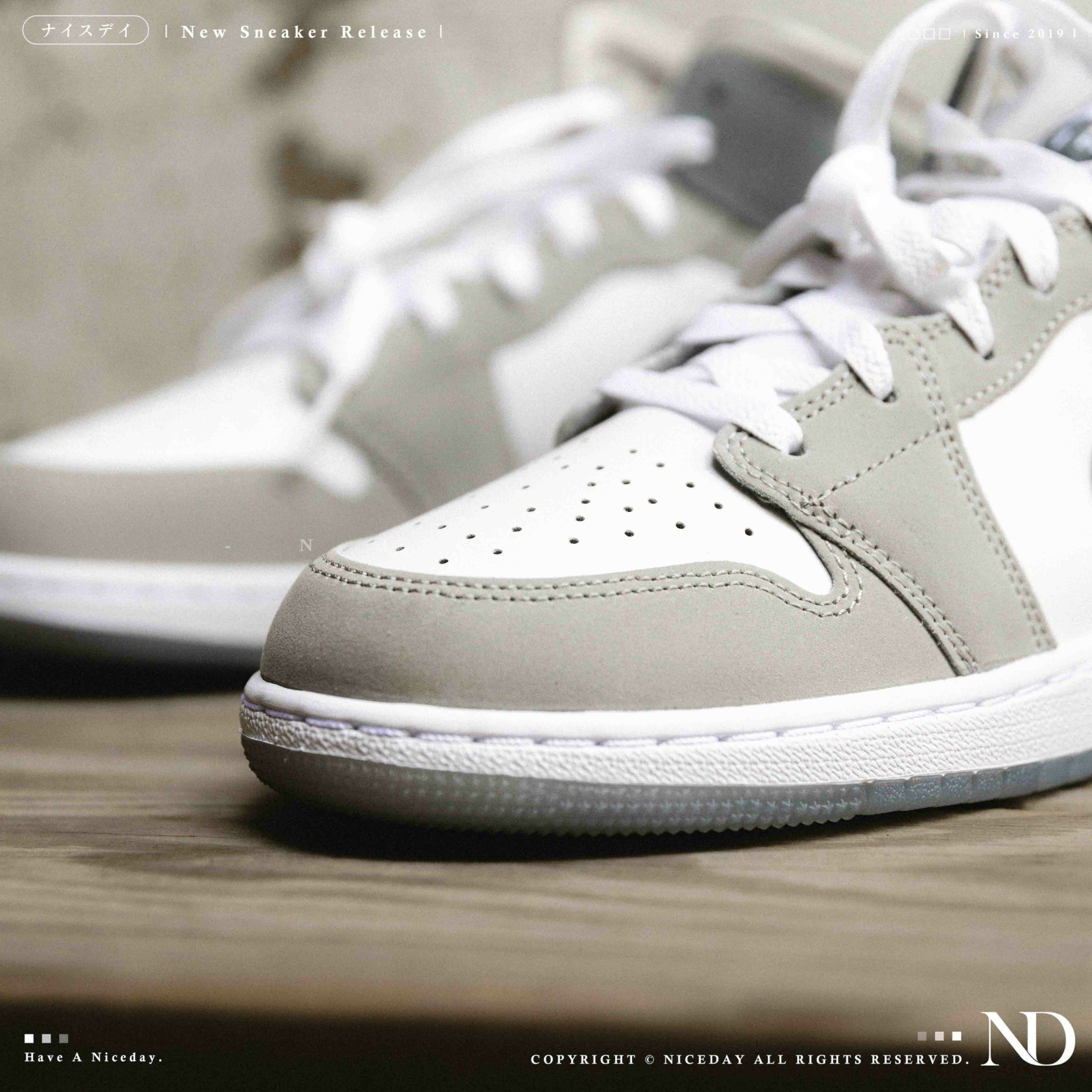 NICEDAY 現貨 Air Jordan 1 MID GS 灰白 漆皮 卡其灰 大童 女鞋 HF3193-100