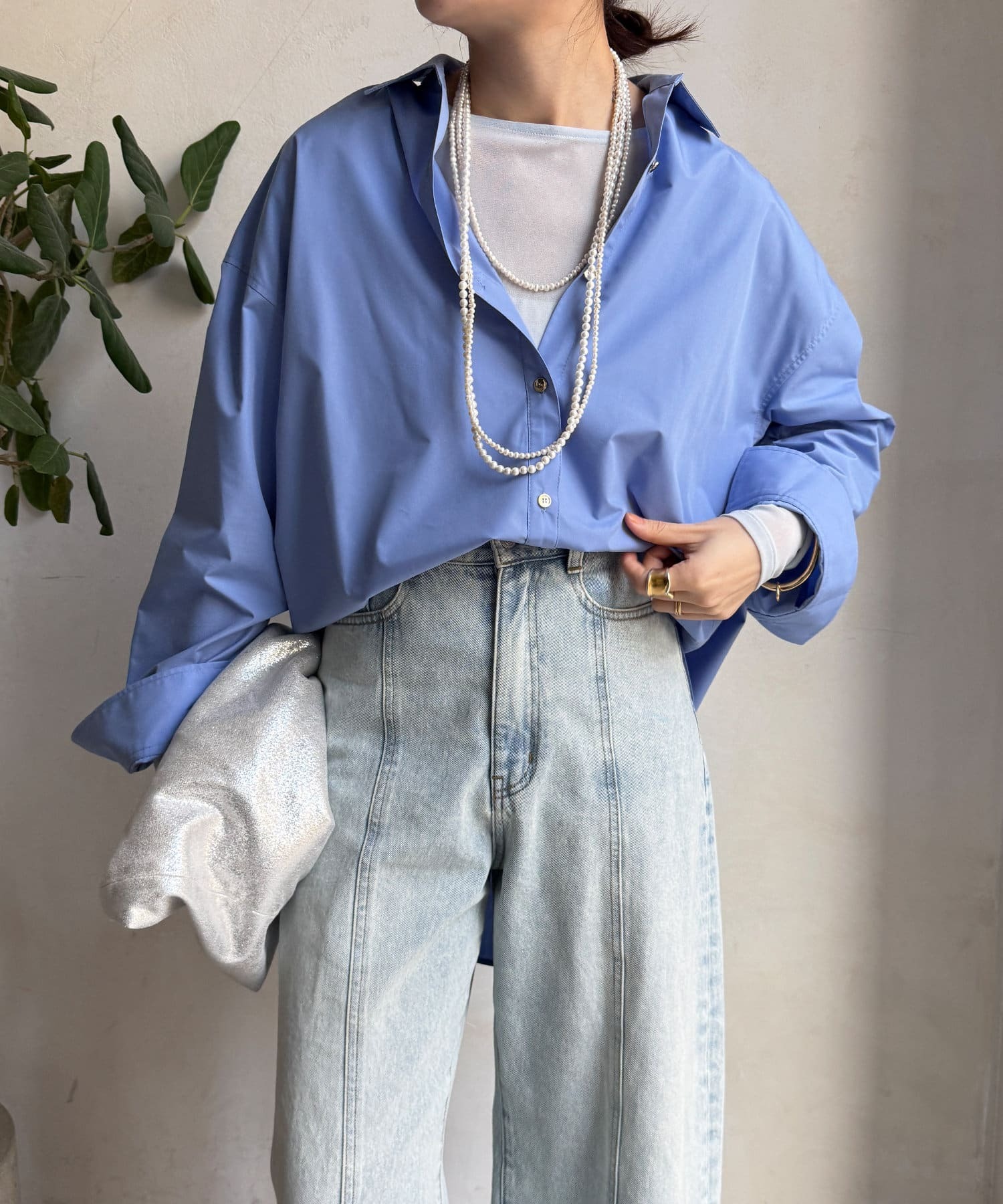 DOUDOU(ドゥドゥ)  GOLDボタンビッグシャツ藍（DDZ1051104A0018）