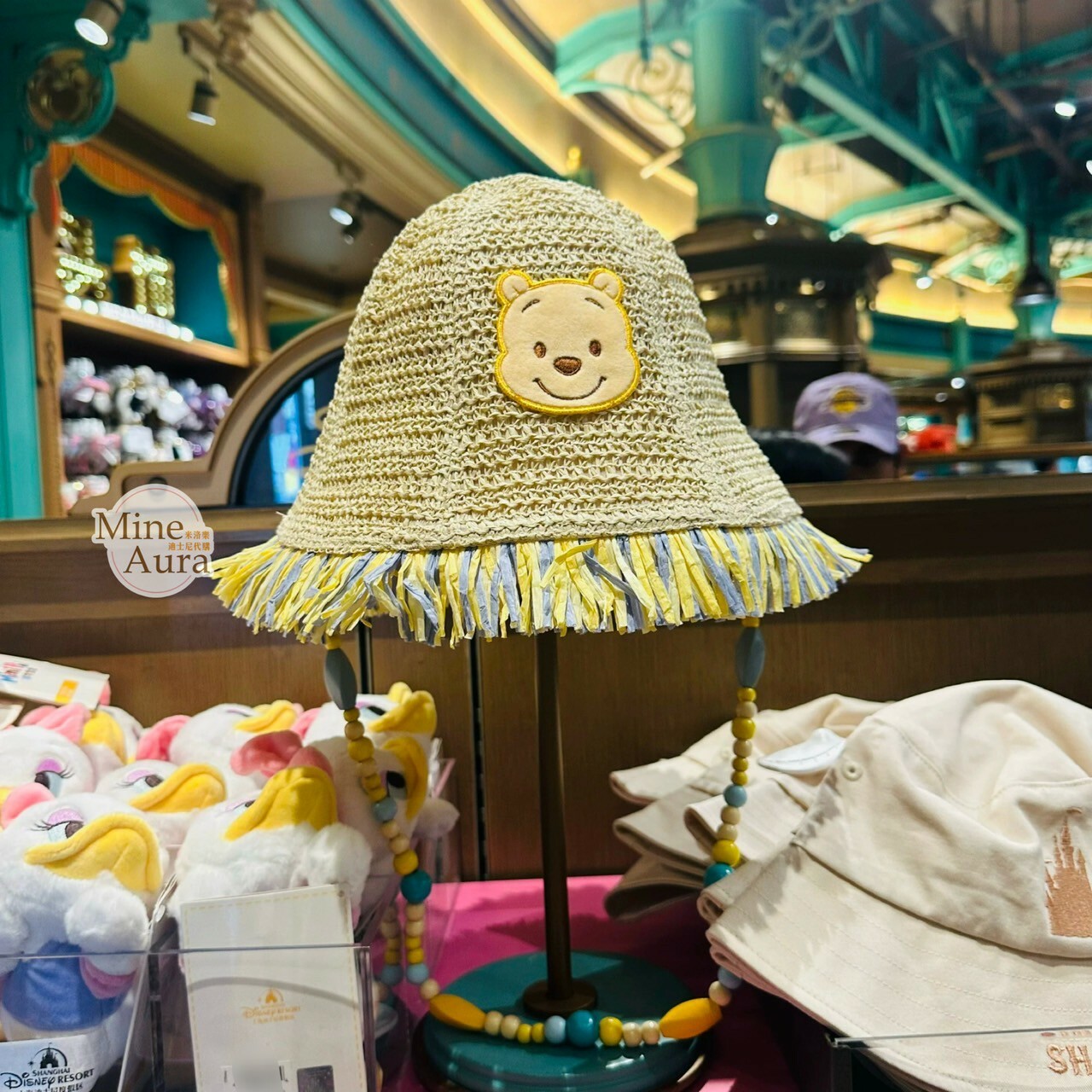 小熊維尼 Winnie the Pooh 屹耳 Eeyore 大頭圖案 流蘇造型 編織 草帽 遮陽帽 帽子 -上海迪士尼樂園