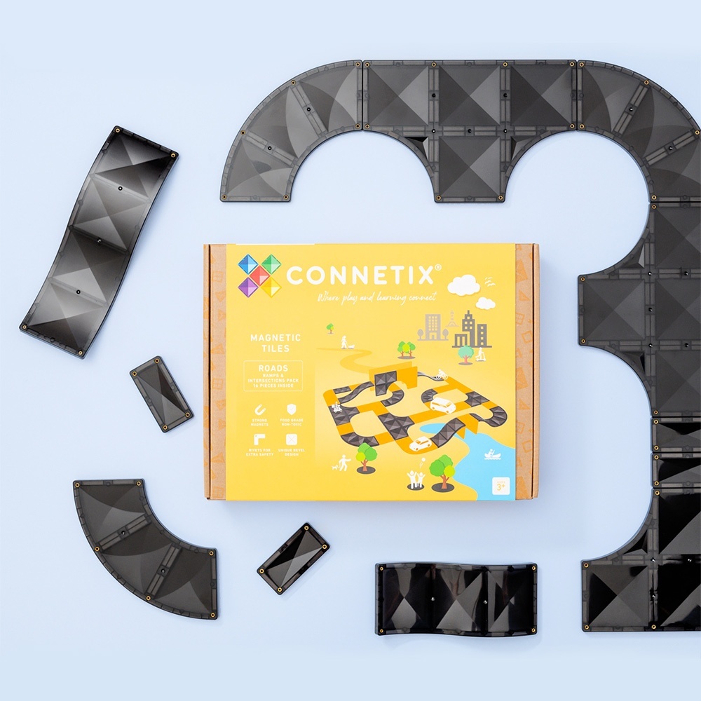 【樂森藥局】澳洲 Connetix 交通系列磁力積木 坡道路口組 (產品只含黑色車道)