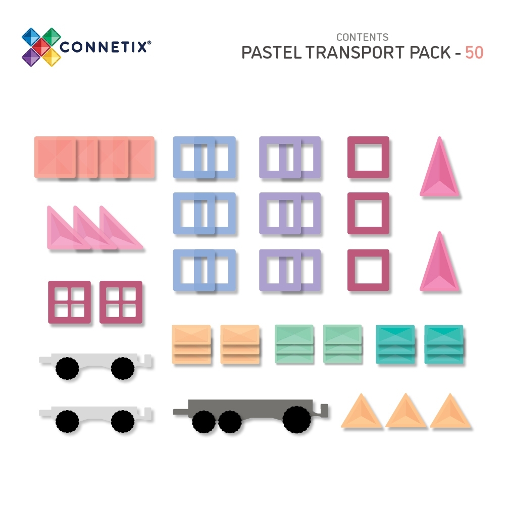 【樂森藥局】澳洲 Connetix粉彩磁力積木-磁力運輸車組(50pc)