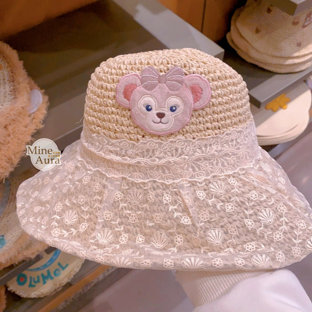 雪莉玫 ShellieMay 蕾絲緞帶蝴蝶結設計 編織 草帽 遮陽帽 帽子 -上海迪士尼樂園