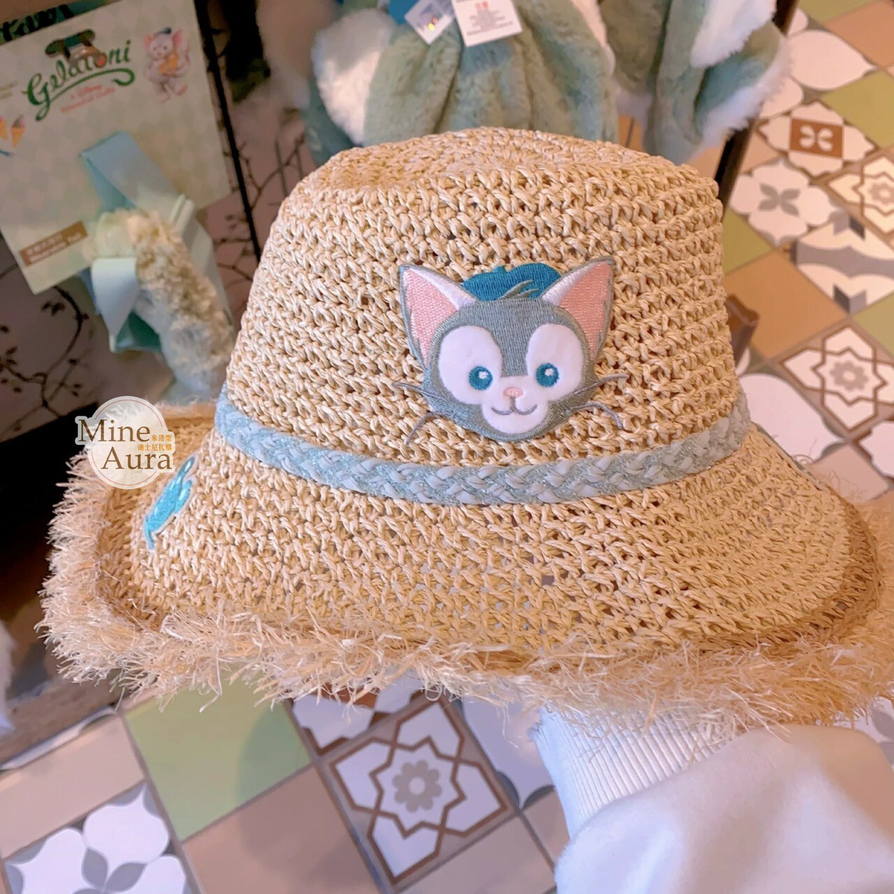傑拉托尼 畫家貓 Gelatoni 設計 編織 草帽 遮陽帽 帽子 -上海迪士尼樂園