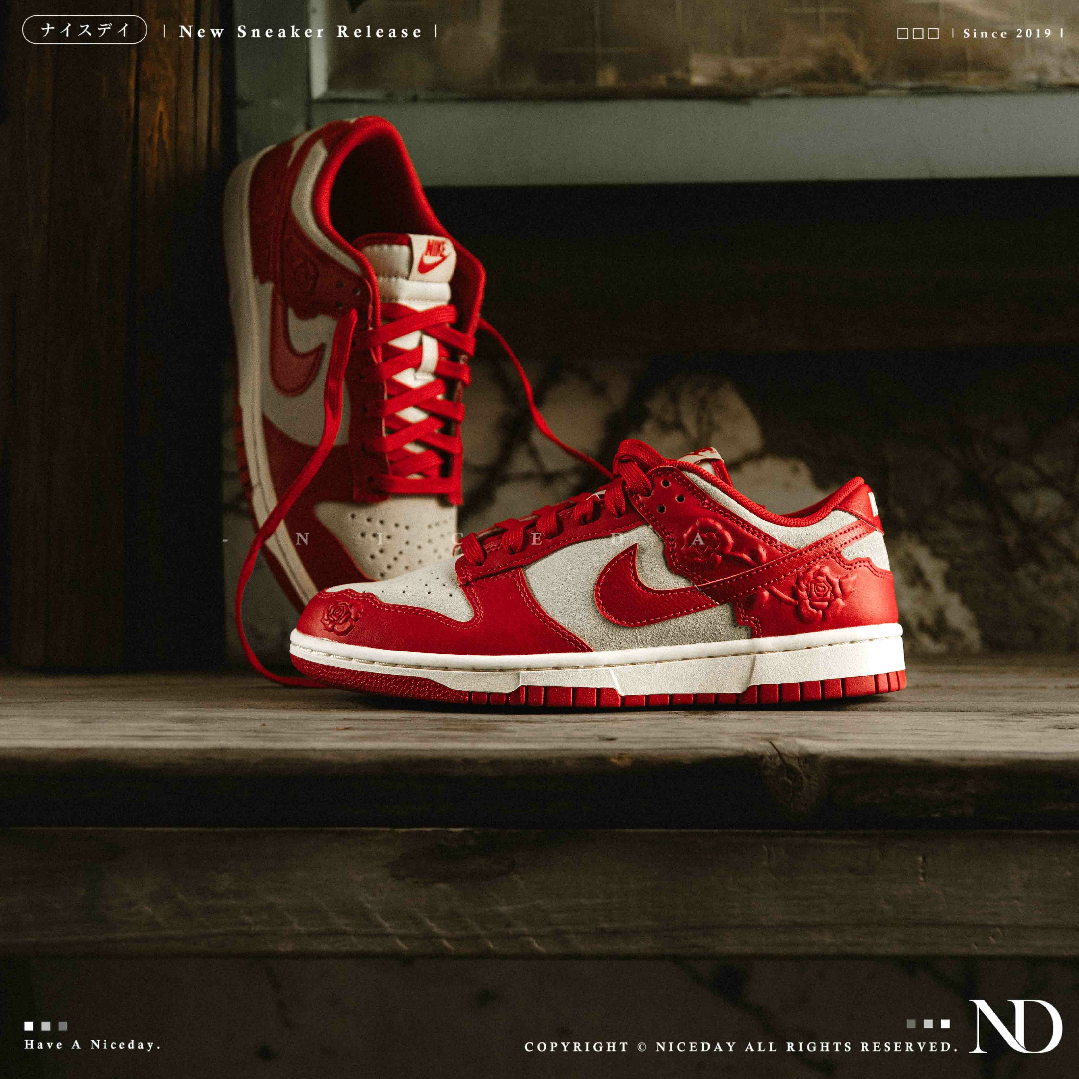 NICEDAY 現貨 Nike Dunk Low 紅玫瑰 玫瑰 紅色 麂皮 浮雕 女鞋 HF1986-100