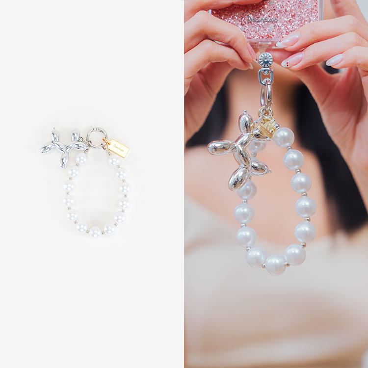 貴賓狗優雅白珍珠 串珠手腕繩 短掛繩  珍珠掛繩