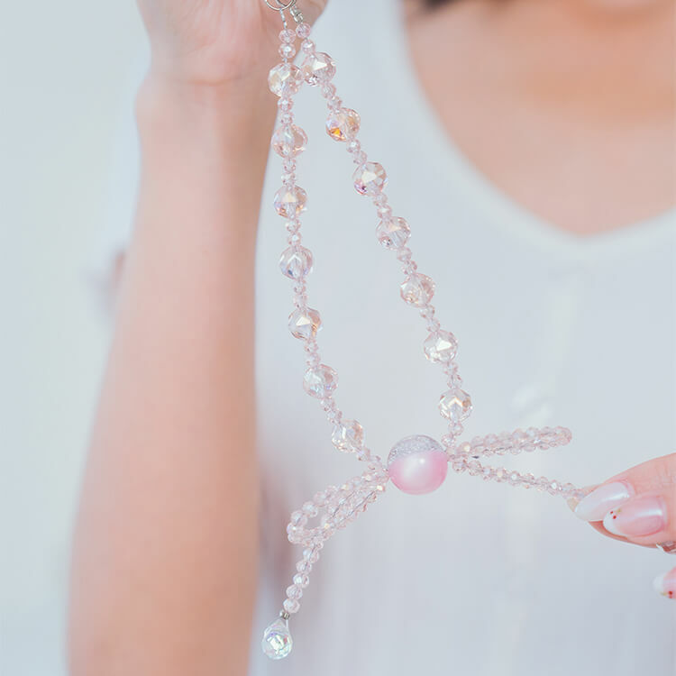 神秘水晶蝴蝶結(透粉) 串珠手腕繩 短掛繩  串珠掛繩