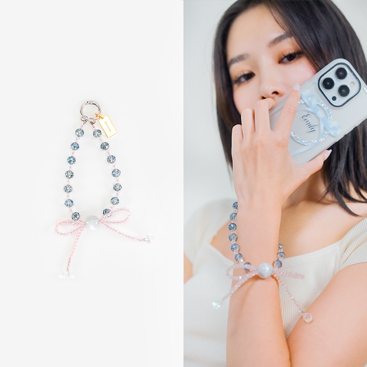 神秘水晶蝴蝶結(透藍) 串珠手腕繩 短掛繩  串珠掛繩