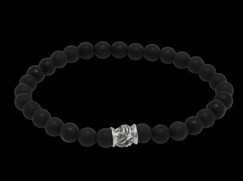MF 6mm Stone Bracelet Silver W/ Hawk Bead