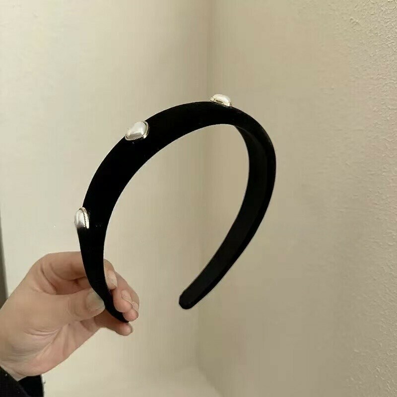 A13絨布珍珠愛心髮箍
