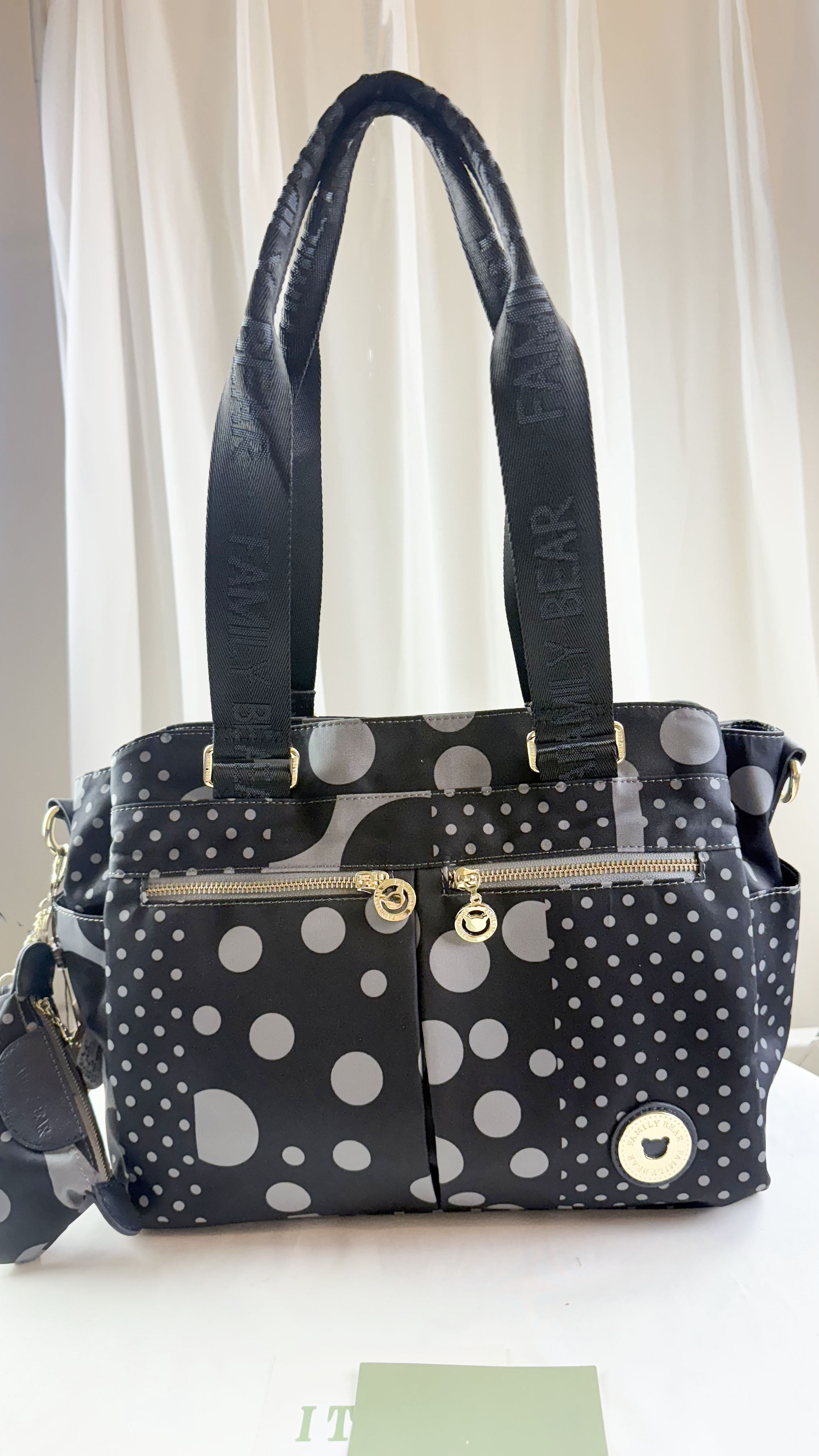 FamilyBear 灰點點防潑水手提包 / 側背包  #2877