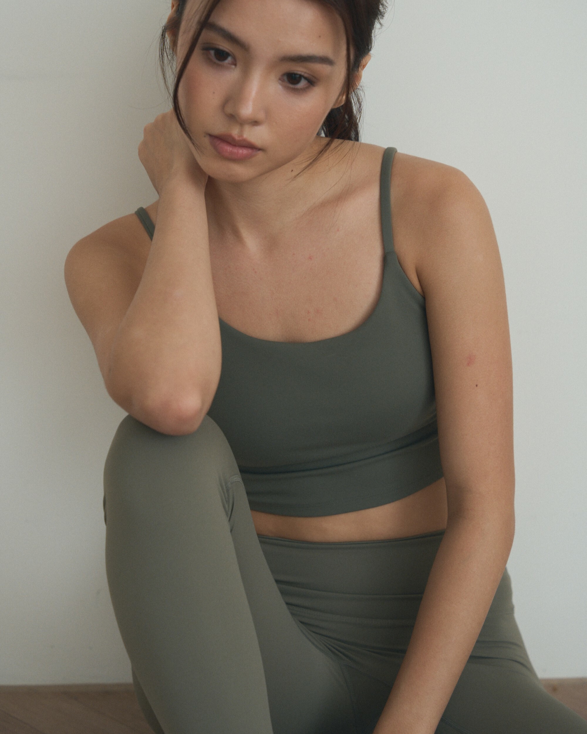 細肩圓領Bra Top運動背心-墨綠色