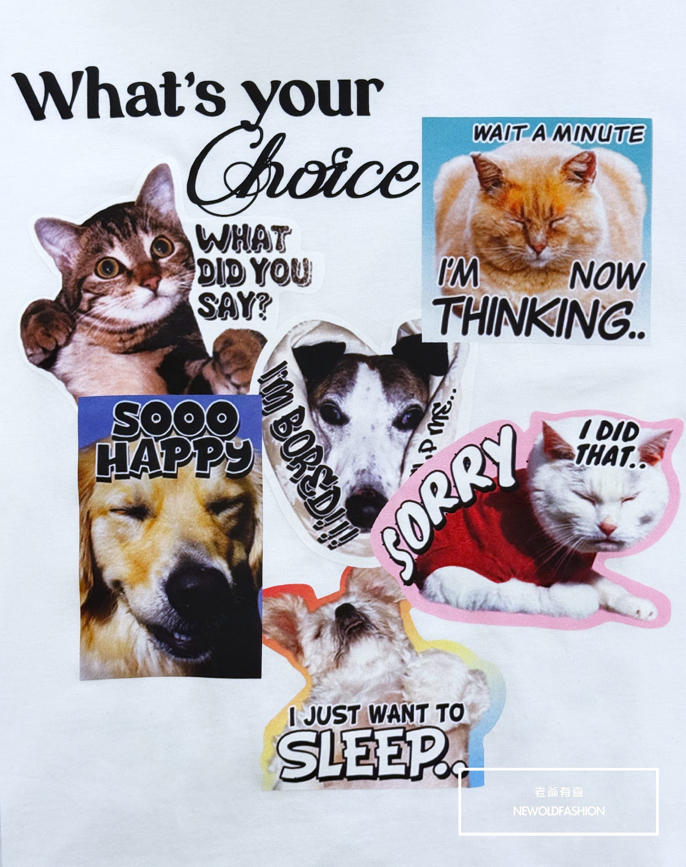 『新品上市』重磅貓狗便利貼短T(NOF25038186)-白