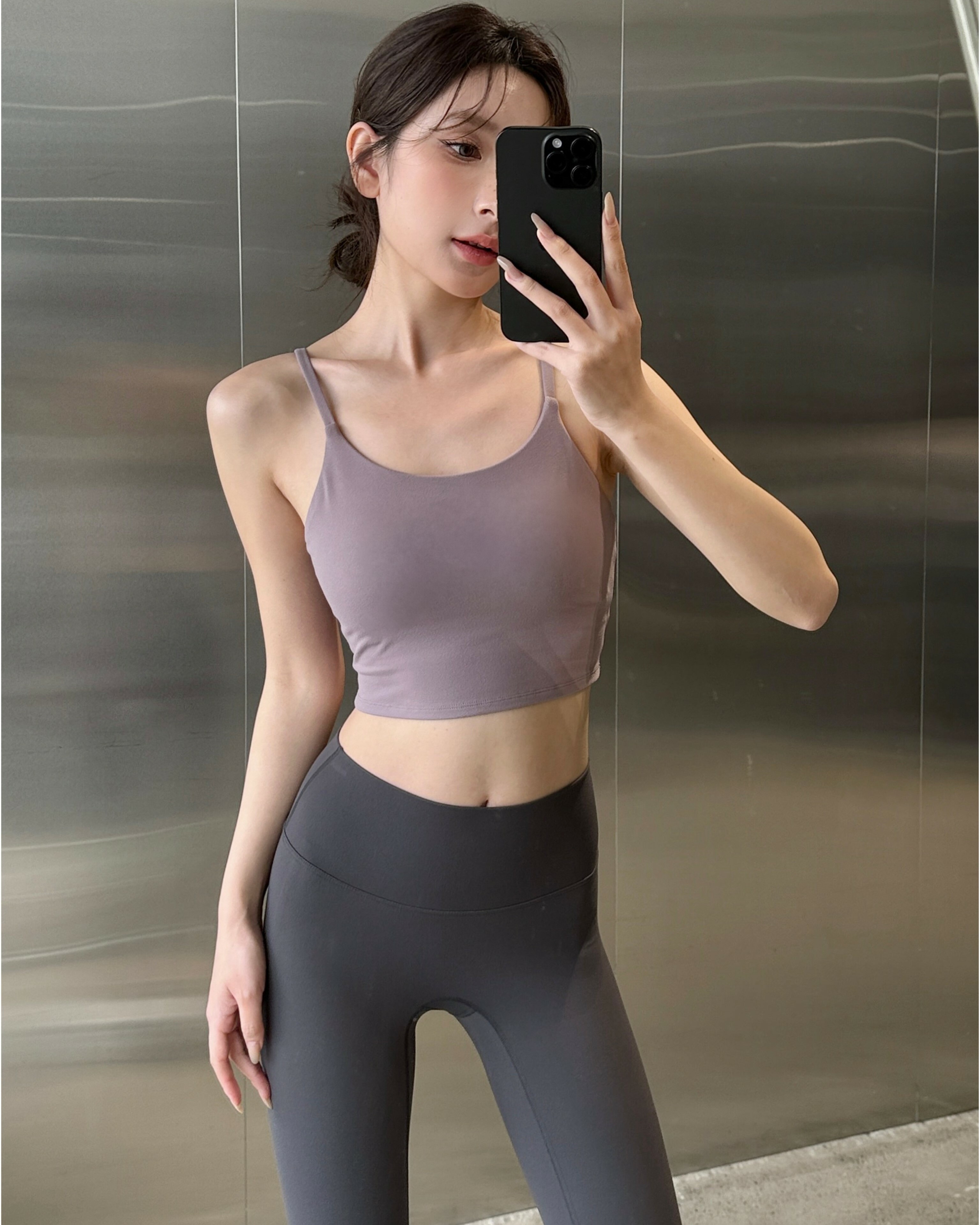 細肩圓領Bra Top運動背心-芋頭紫