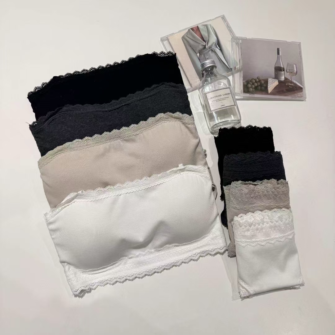 FL4248 平口小蕾絲拼接打底內衣套裝