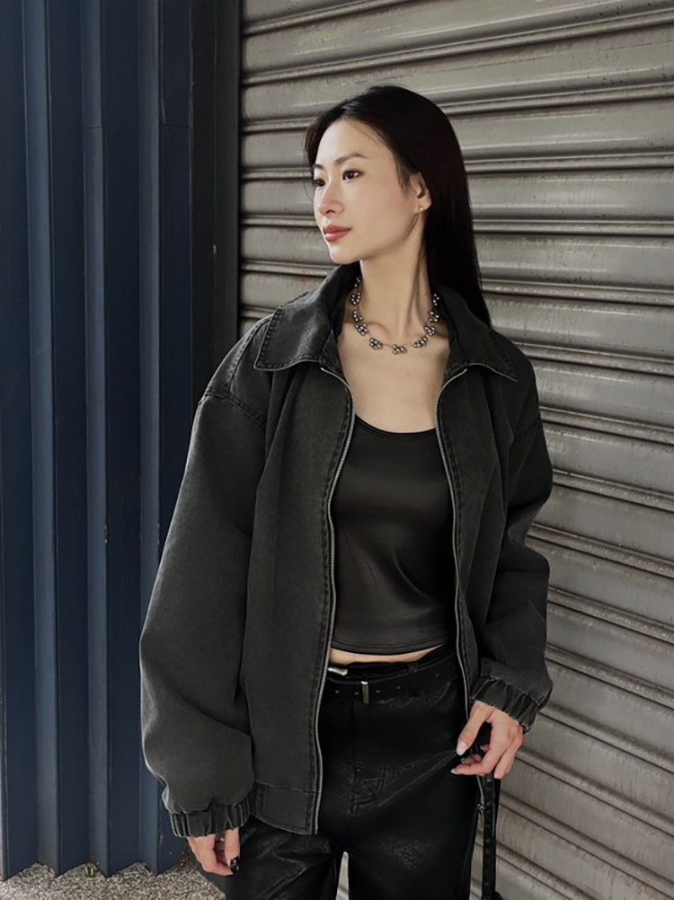 輕薄翻領做舊防風外套