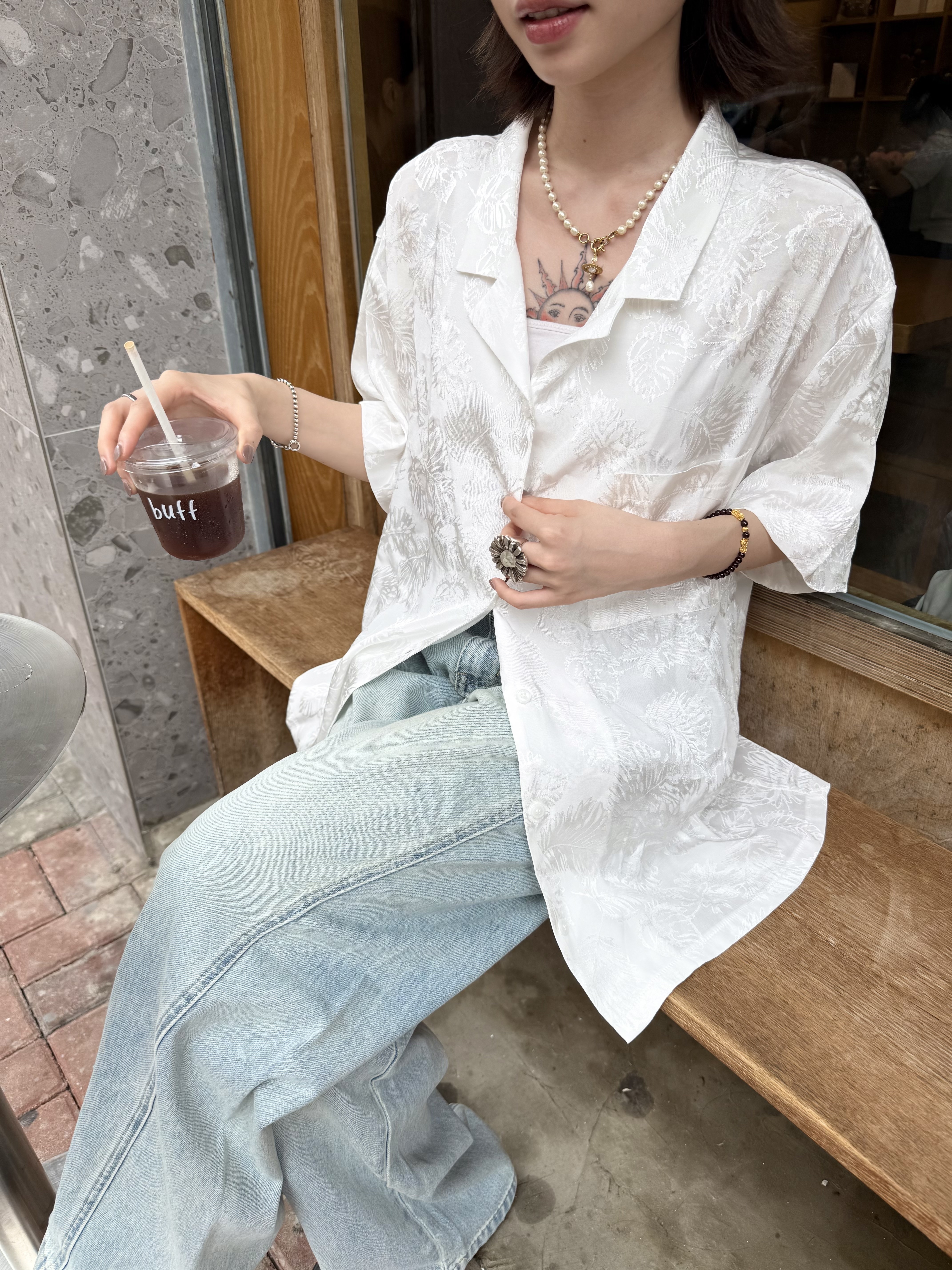 暗堤花紋Oversize恤