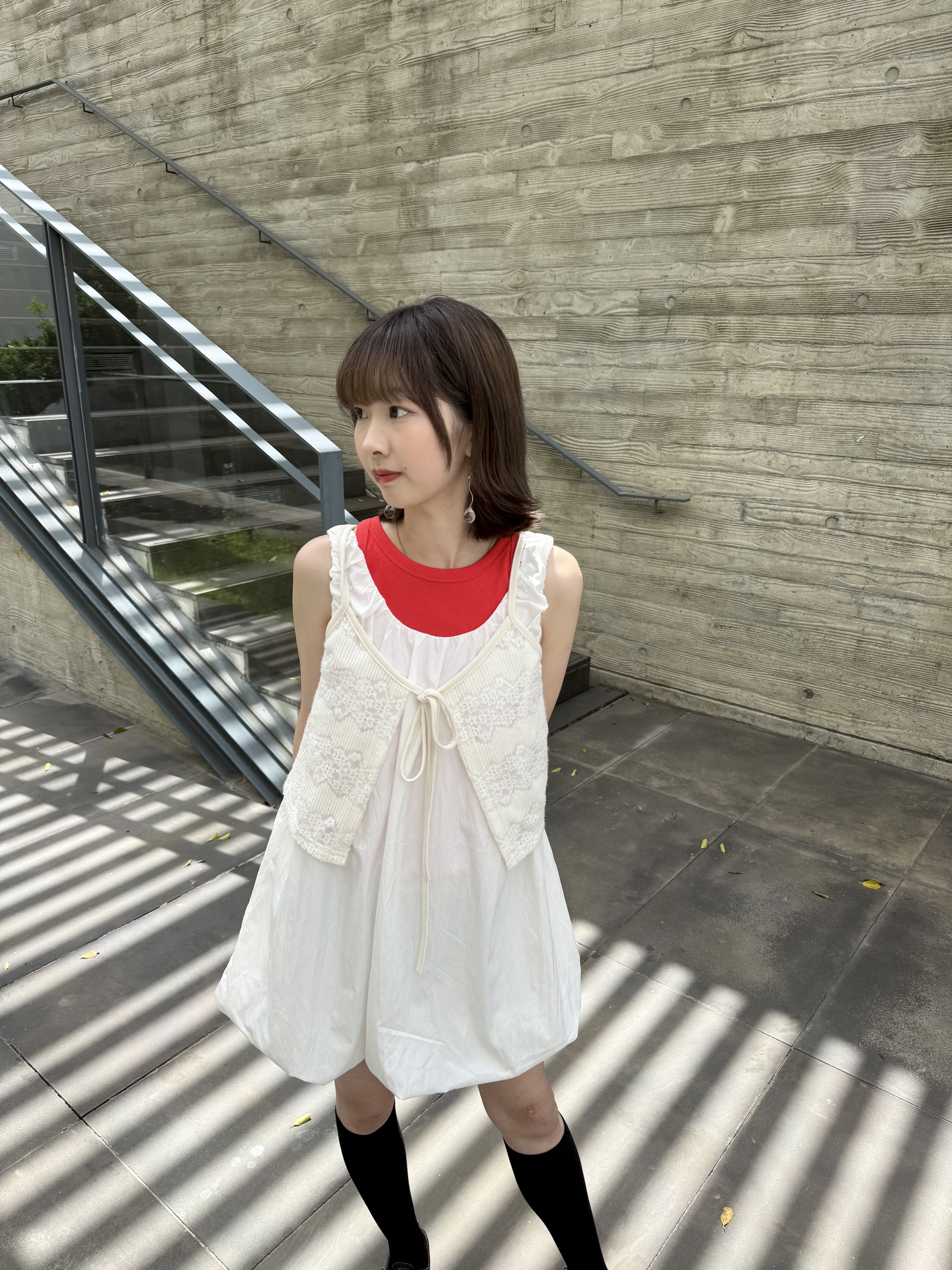 針織花花Bow短外撘背心