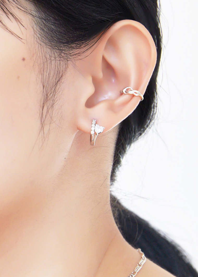 排鑽愛心純銀耳圈