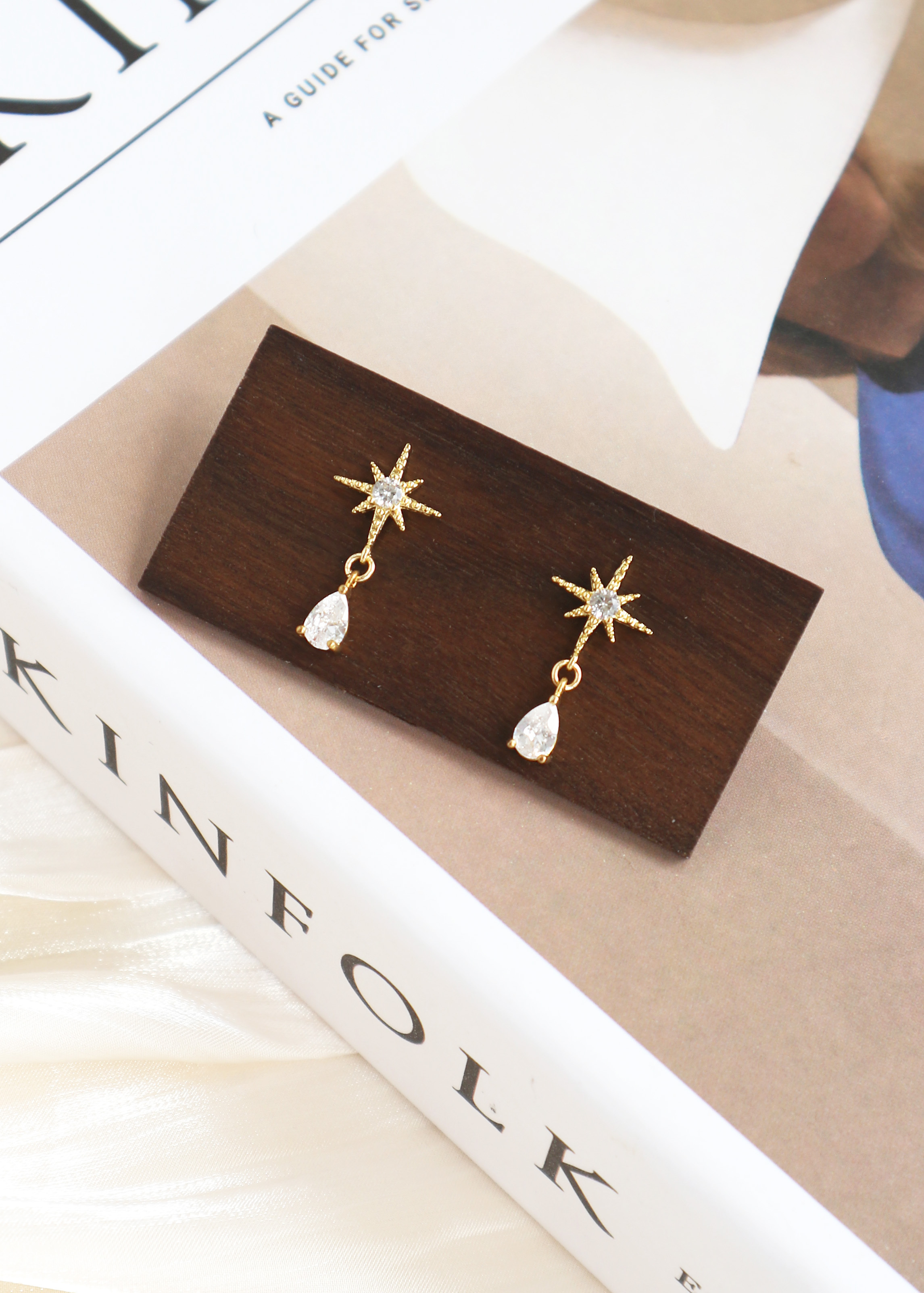 星星水滴鑽 耳環