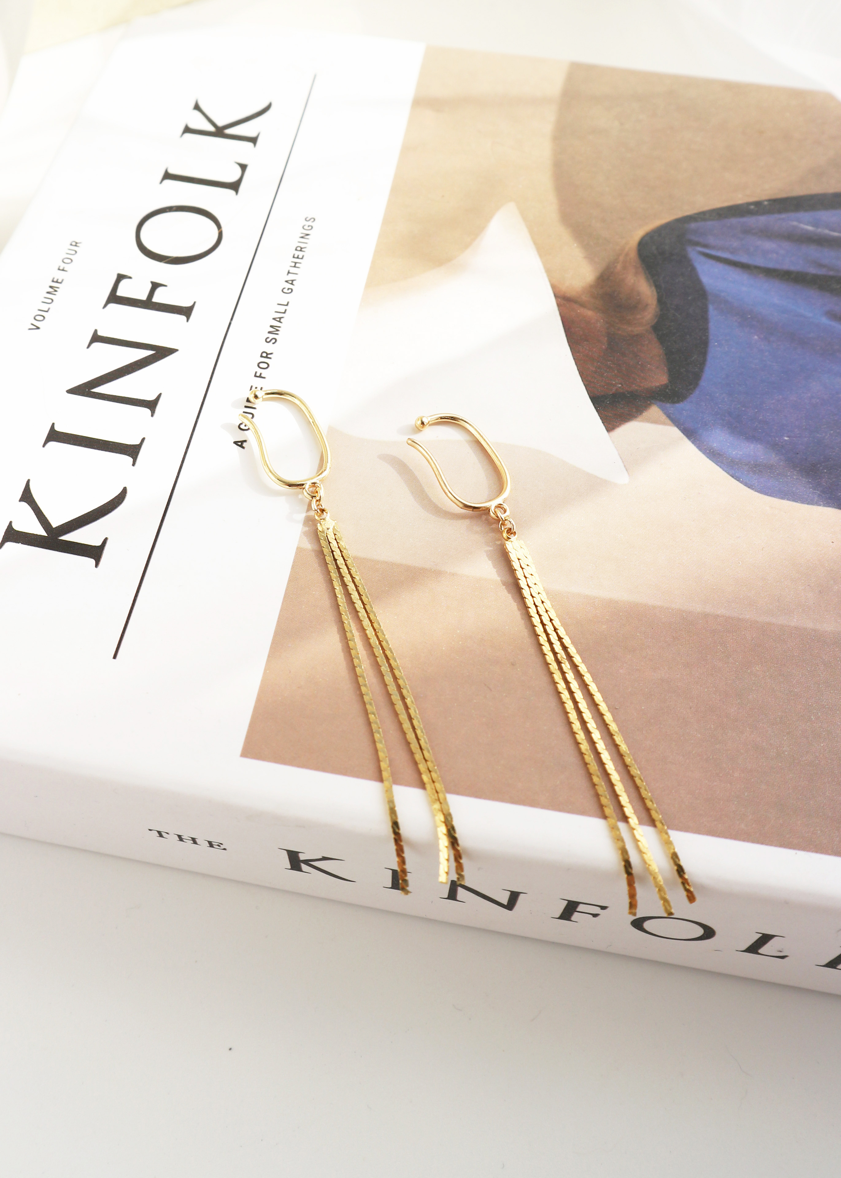 金色流蘇 耳掛式耳環