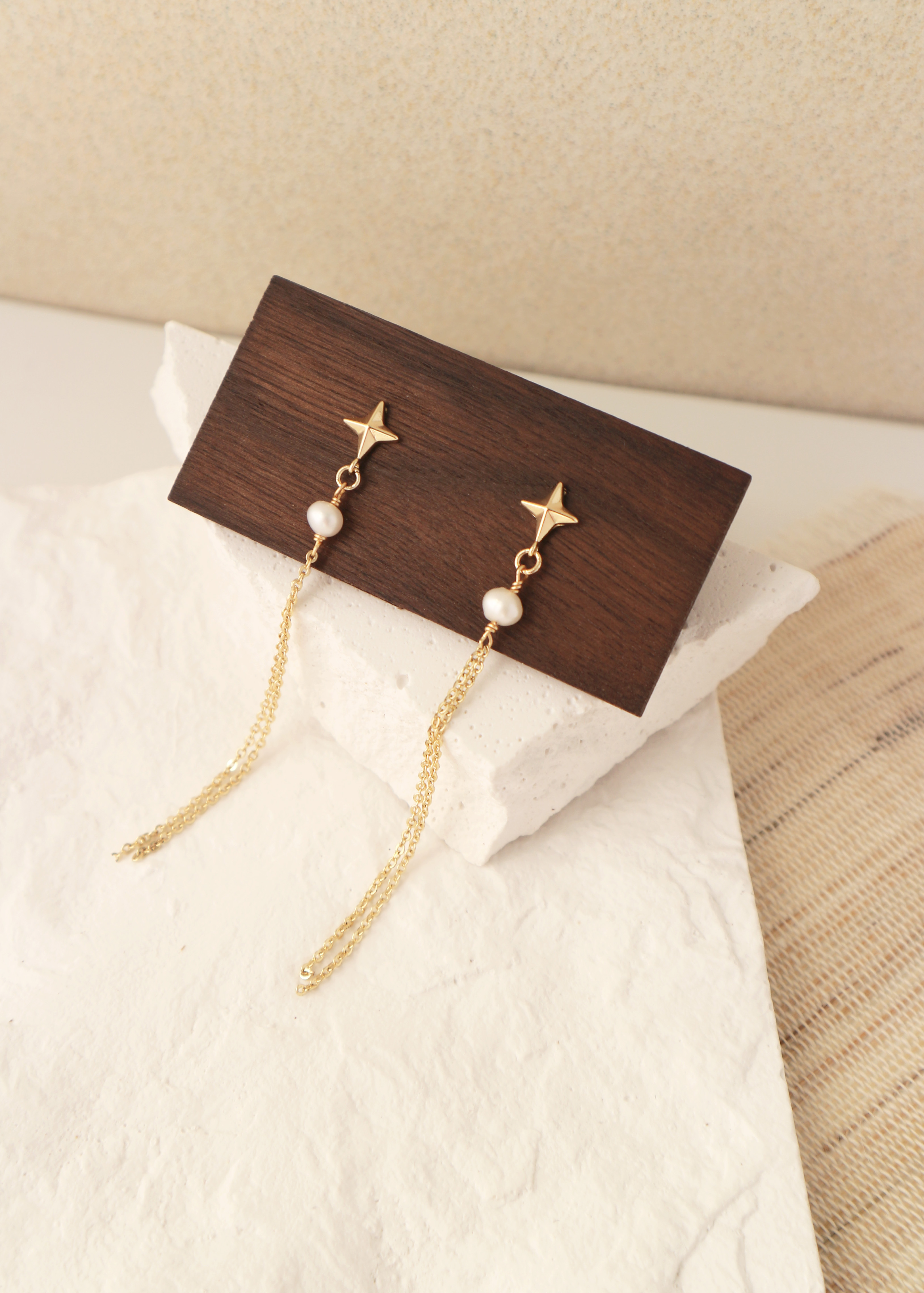 十字星 珍珠垂墜耳環