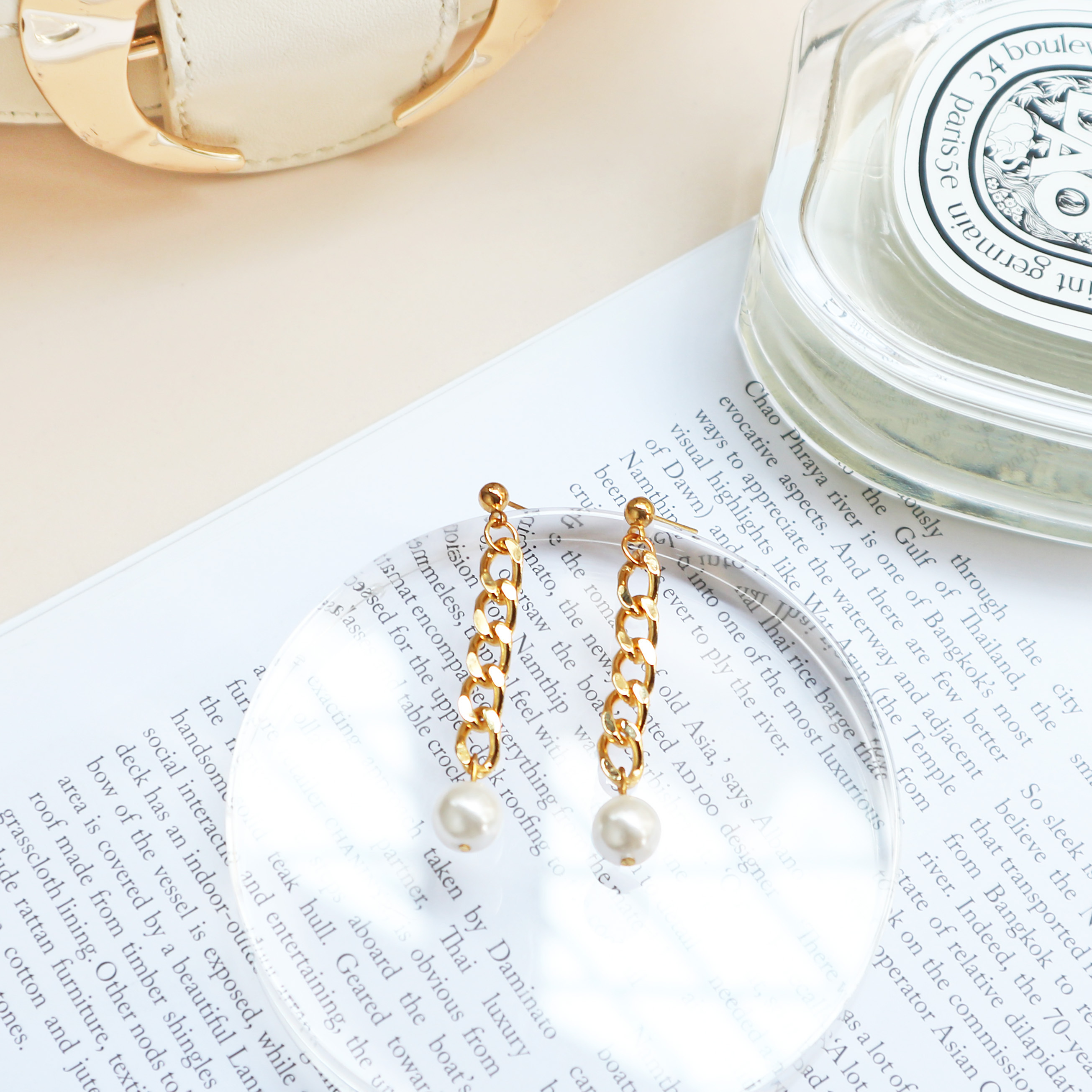 Pearl Chain 耳環-金