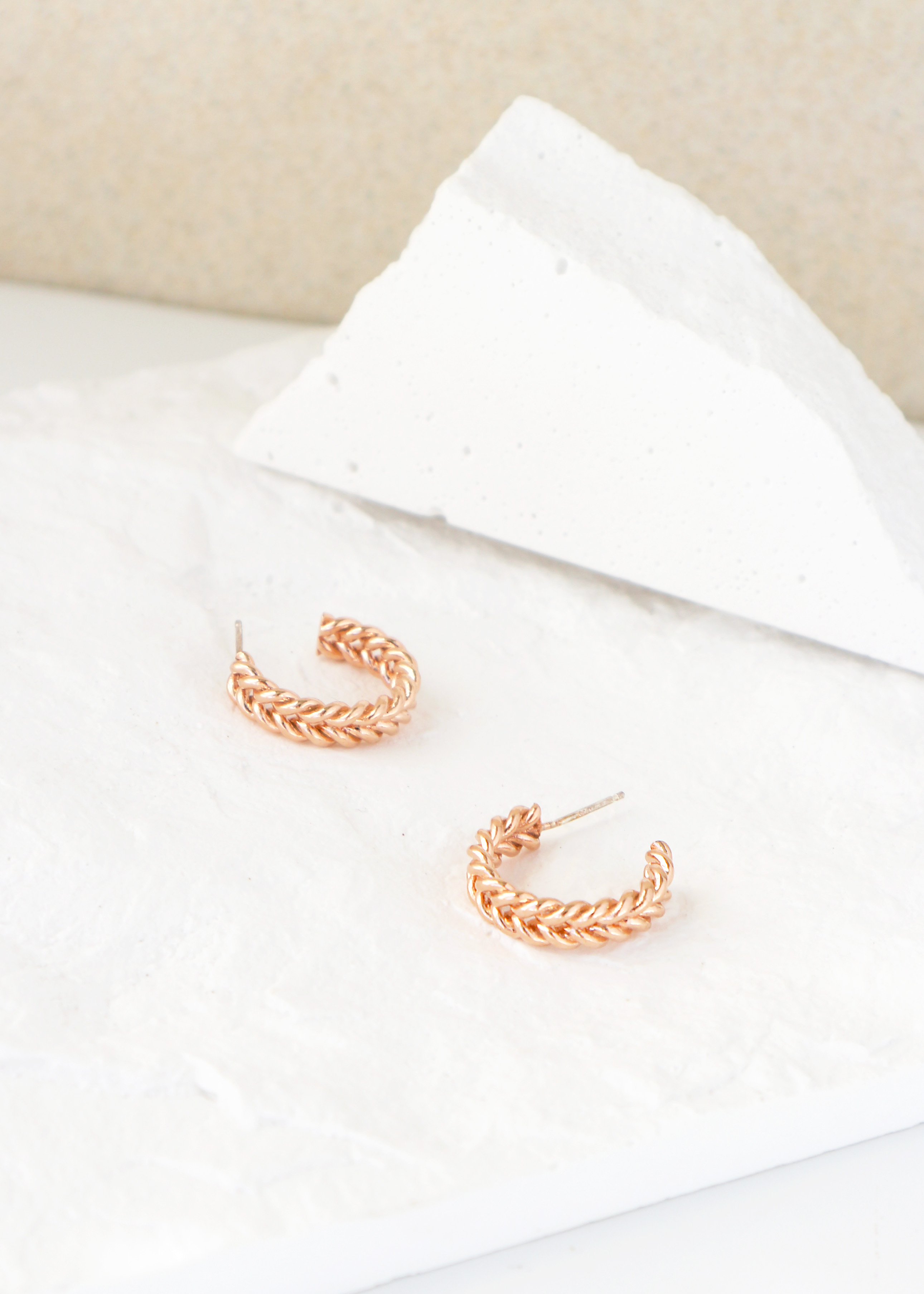 麻花耳圈-玫瑰金
