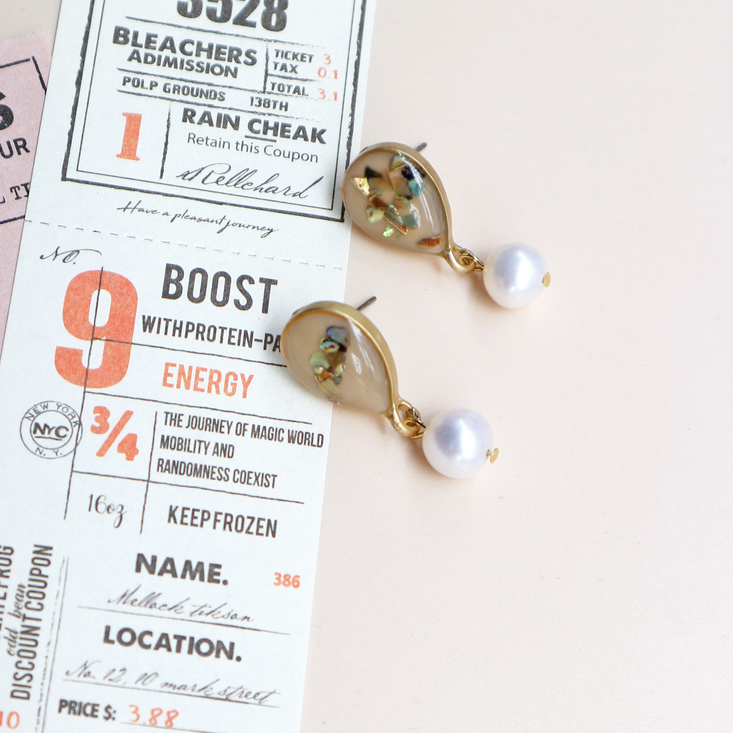 貝殼水滴 耳環-粉