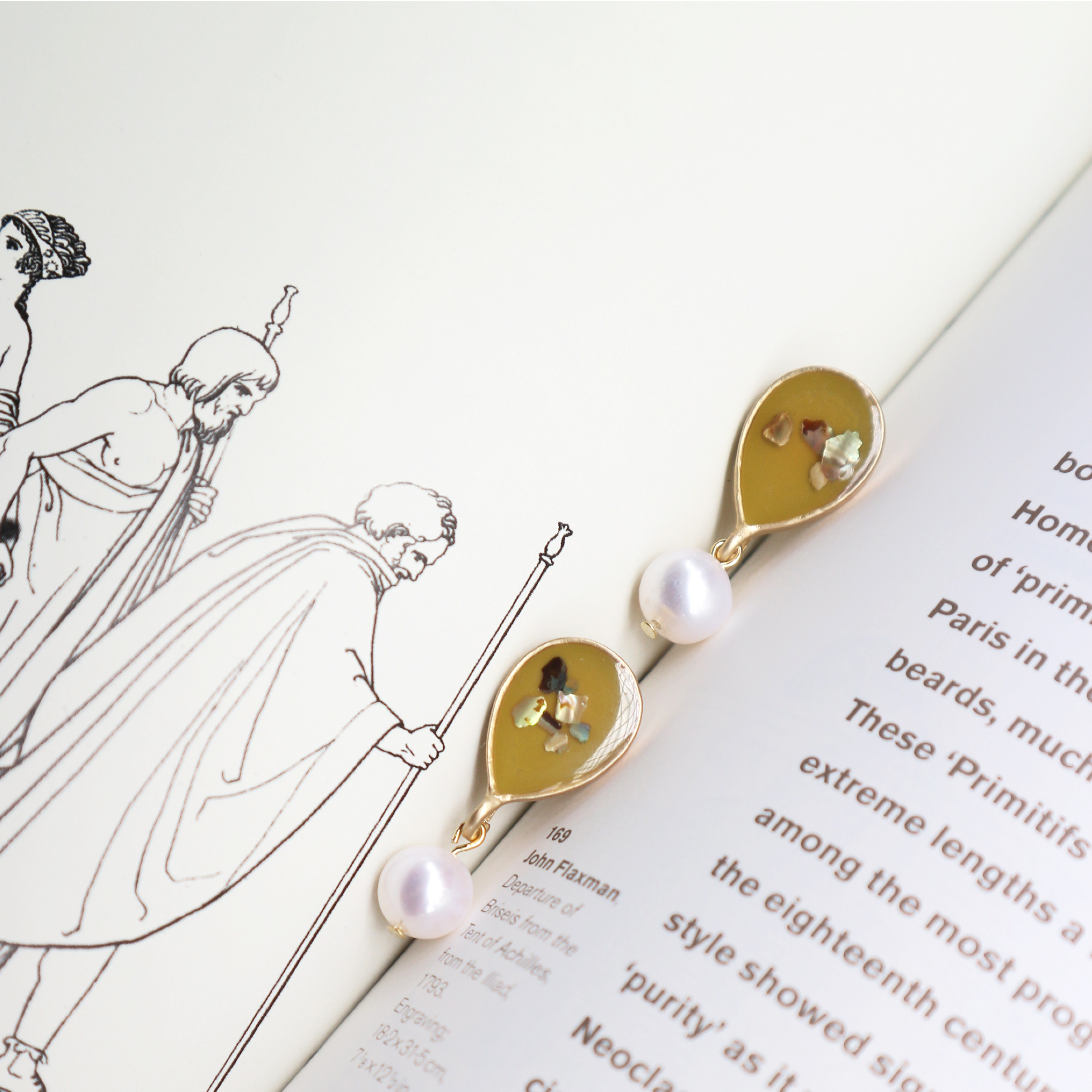 貝殼水滴 耳環-黃