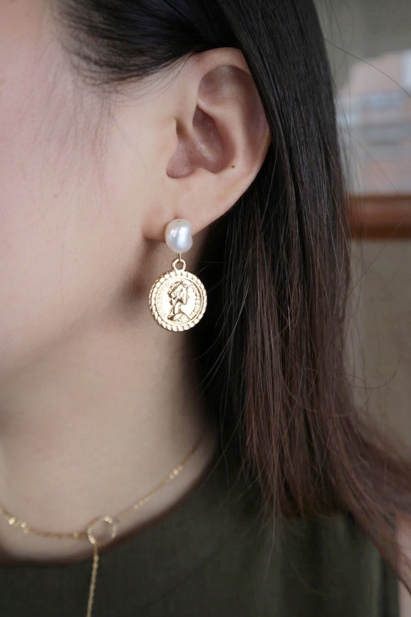 女王的珍珠錢幣 耳環