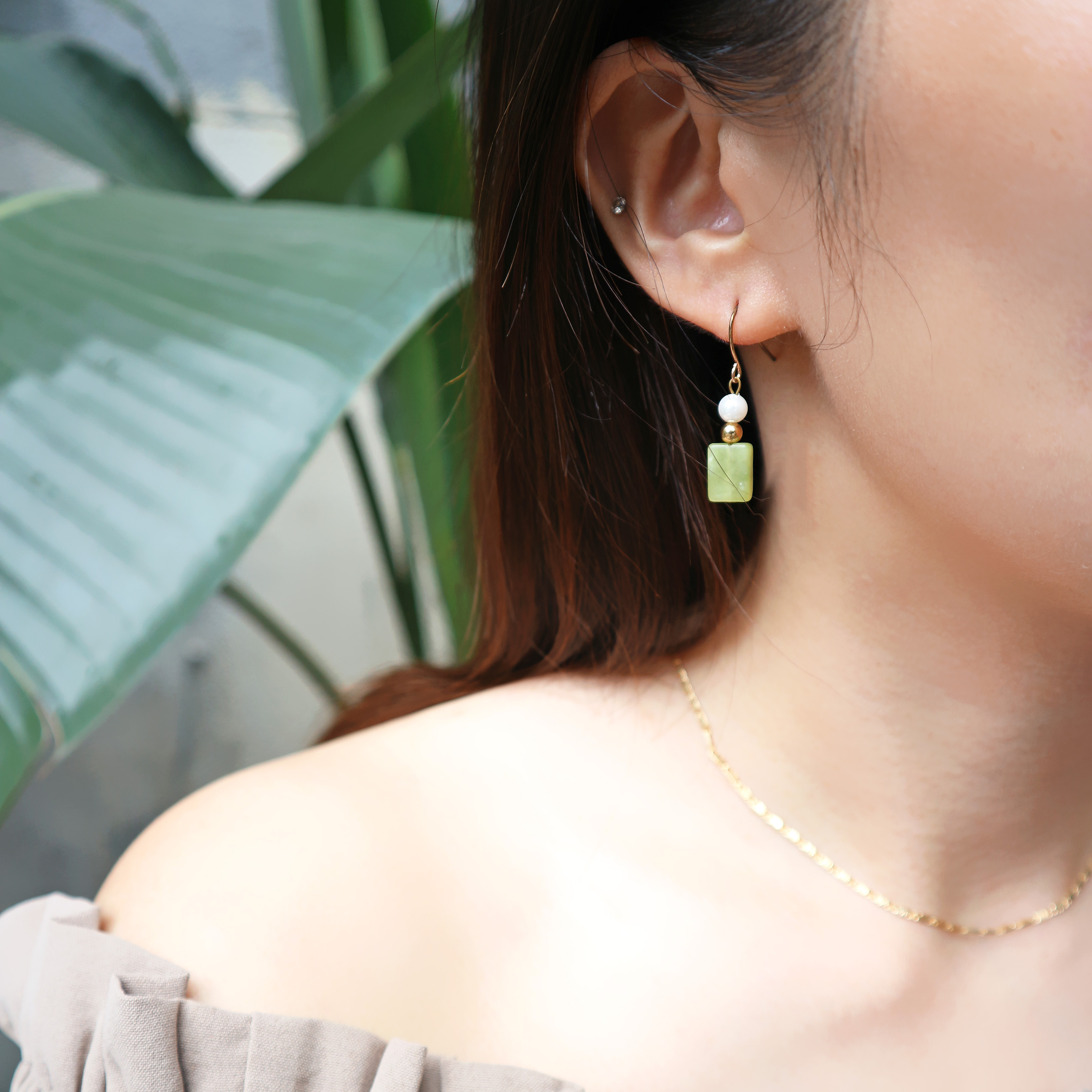 珍珠橄欖石 耳環