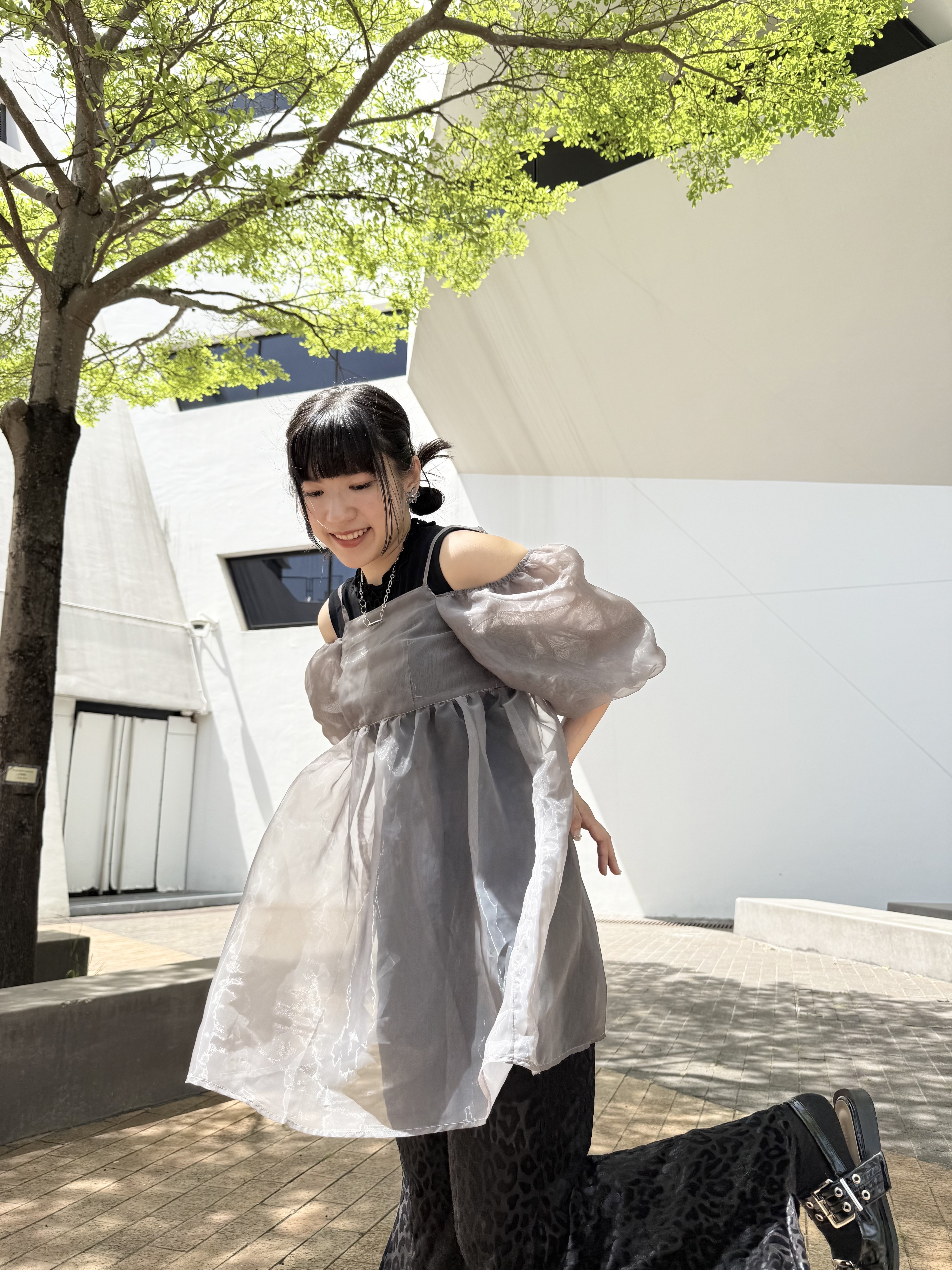 現貨 [4色入] Vol.123 2ways紗紗露肩短ops(Grey)