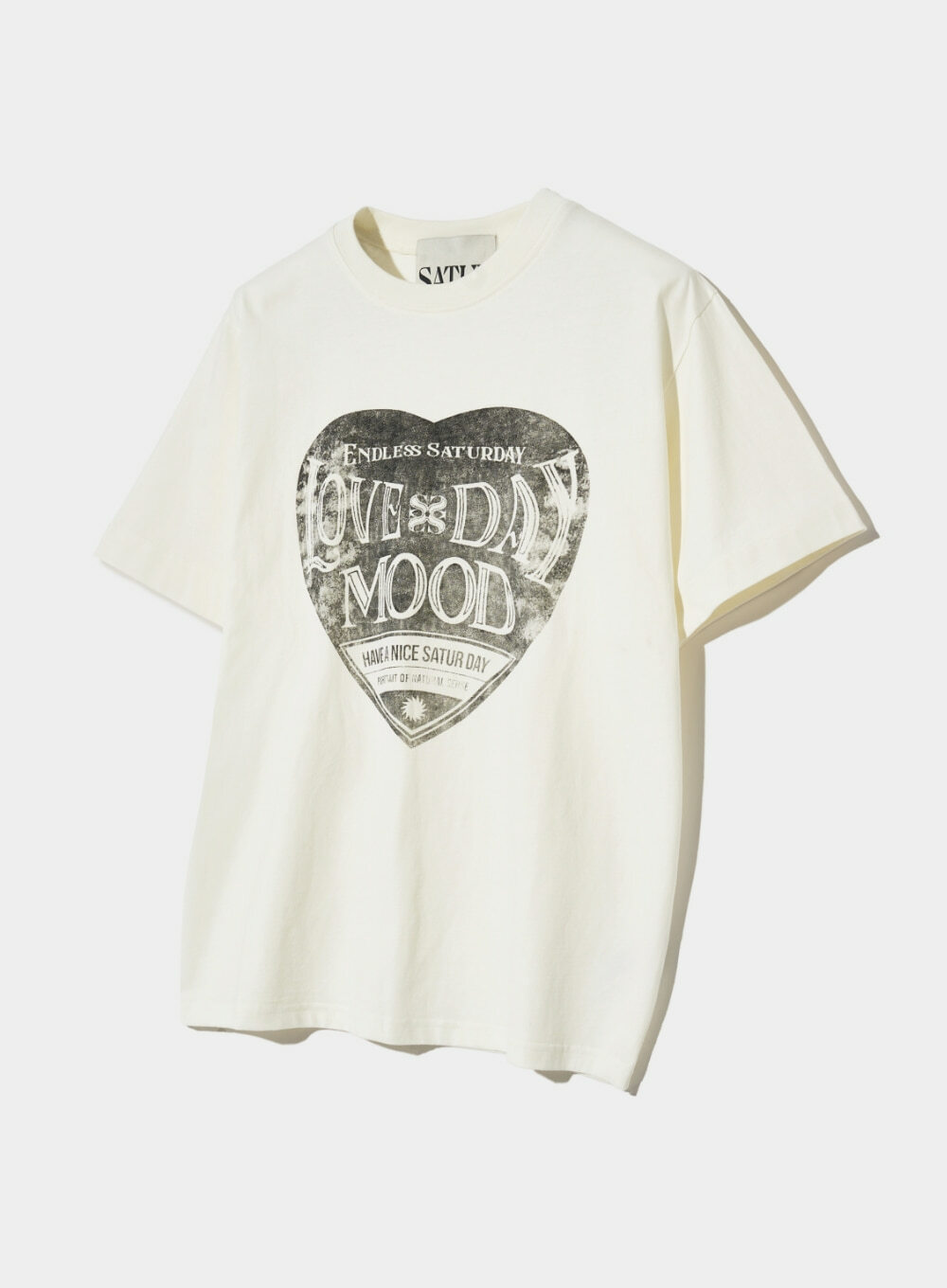 Tシャツ・カットソー SATUR Saturday Retro Mood Graphic Short Sleeve T-Shirt Cream SATUR] Saturday Retro Mood Graphic T-Shirt