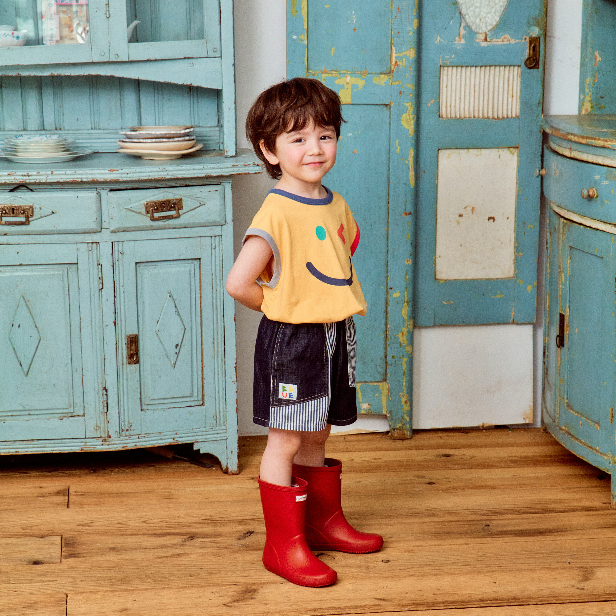 韓國 1st Blue - 25夏 復古拼接牛仔短褲