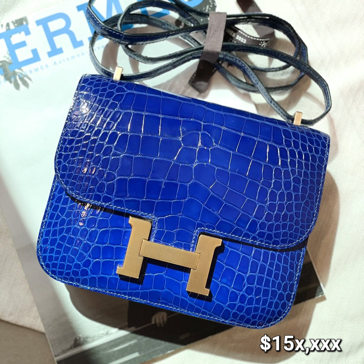 Preloved Constance Mini  Alligator Lisse Leather ☐  Electric Bleu GHW HK$15x,xxx  (HK$2,000 即時落訂)