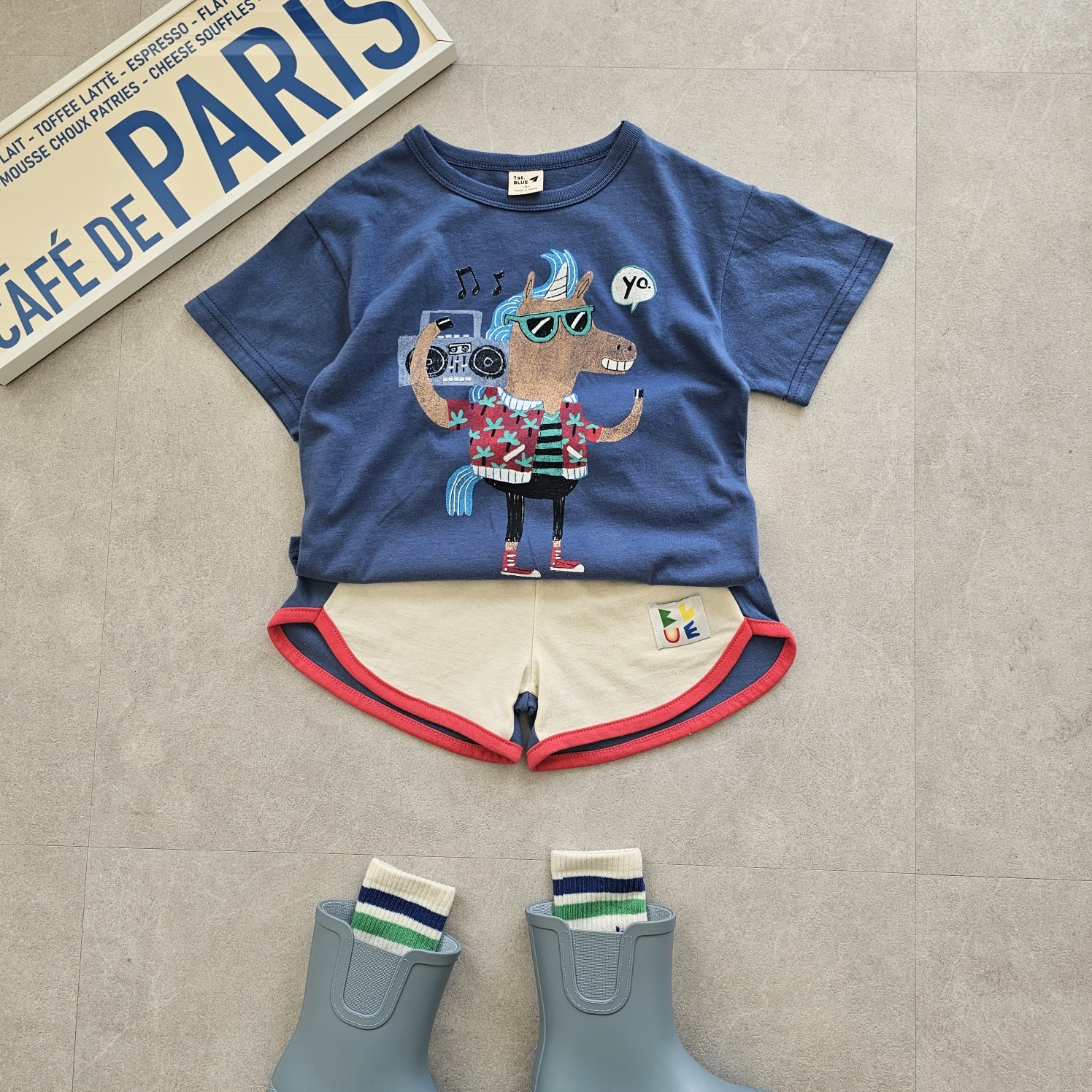 韓國 1st Blue - 25夏 逗趣動物塗鴉上衣（兩色）