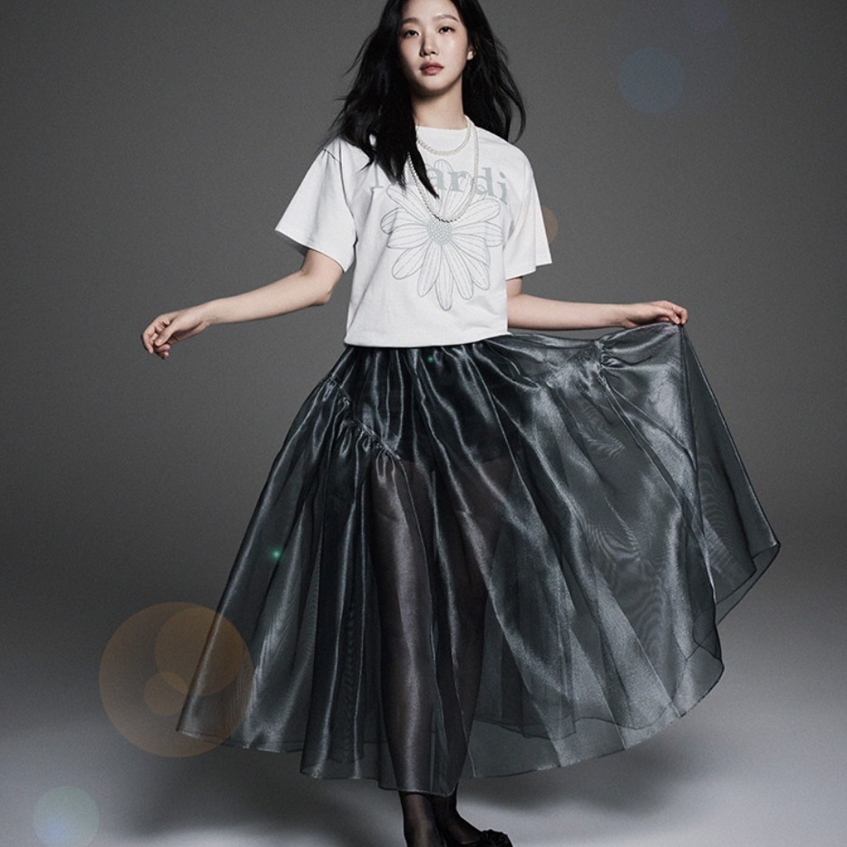 MARDI MERCREDI TSHIRT 白灰 淺灰花 短袖 上衣 韓國代購 金高銀同款