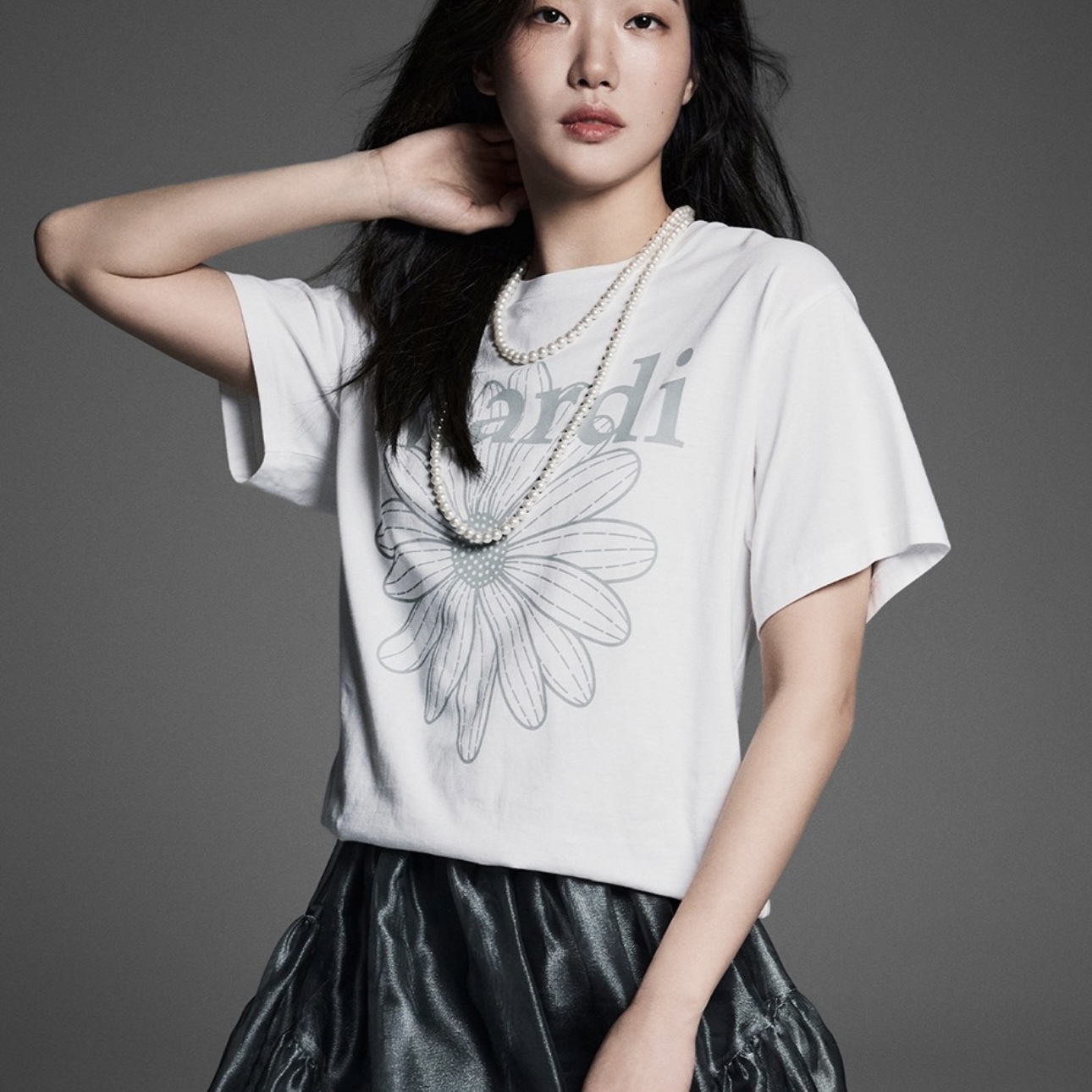MARDI MERCREDI TSHIRT 白灰 淺灰花 短袖 上衣 韓國代購 金高銀同款