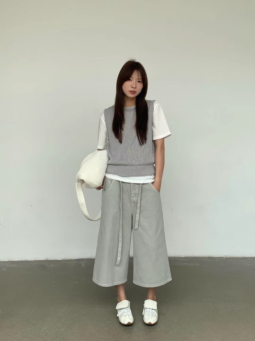 Nellie&Co.顯瘦綁帶七分牛仔褲