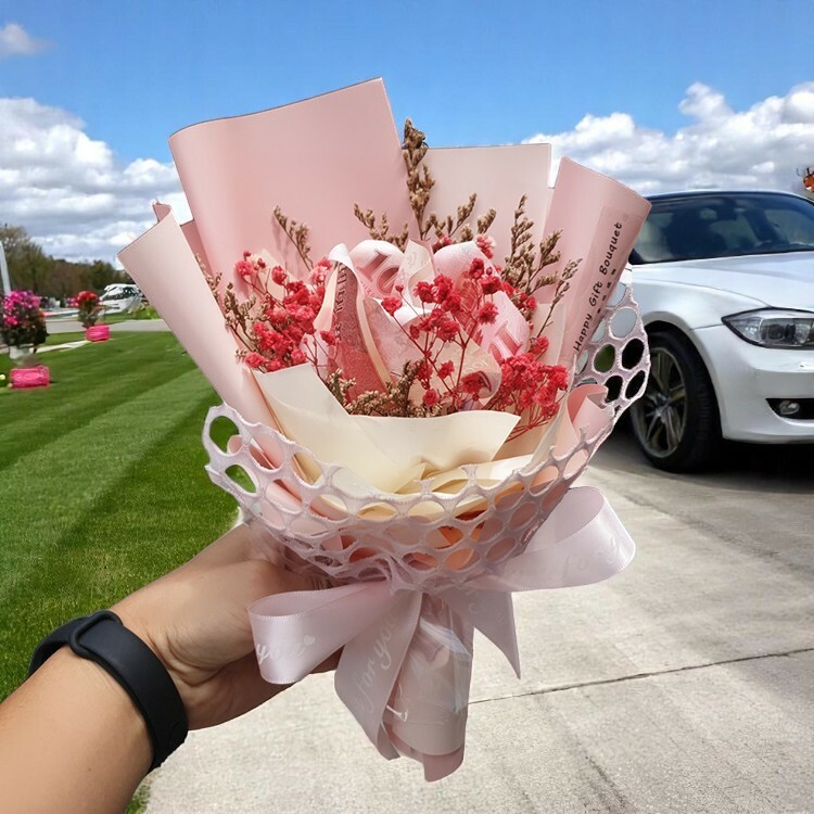 粉紅色玫瑰6張鈔票花束,有錢花束,Red single rose bouquet of  6 banknotes, money bouquet