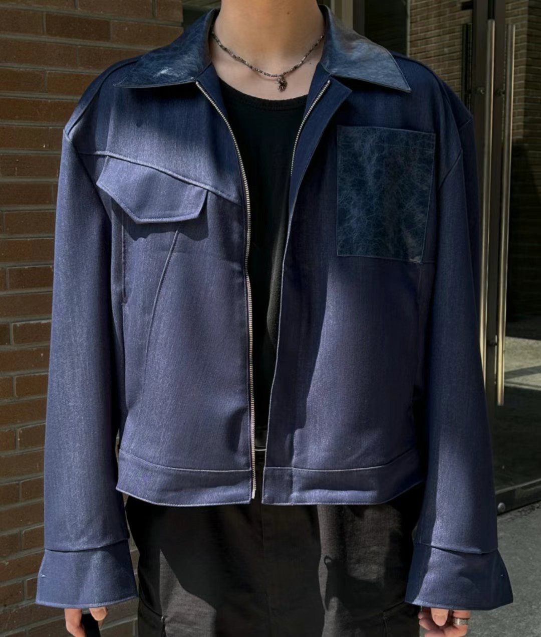 正韓➸設計拼接皮革外套