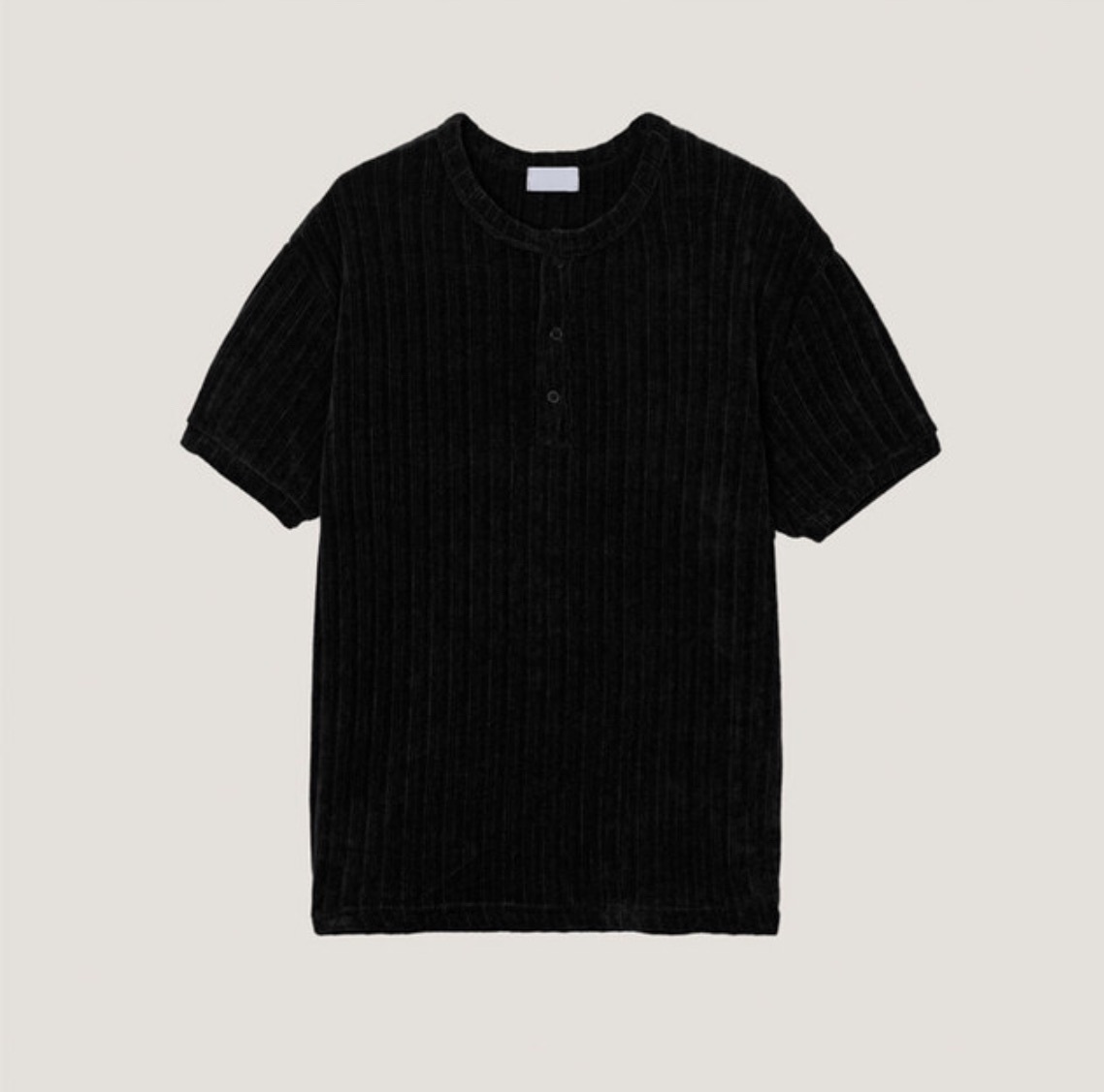 亨利領坑條絲絨短袖