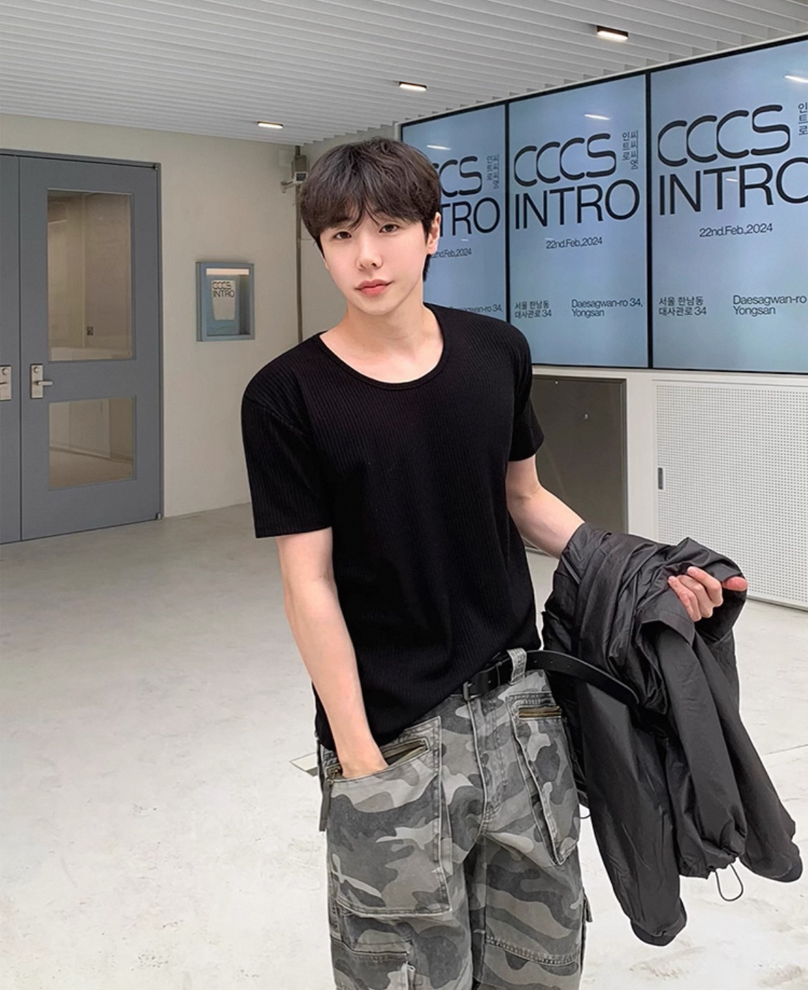 圓領純色螺紋坑條短袖上衣