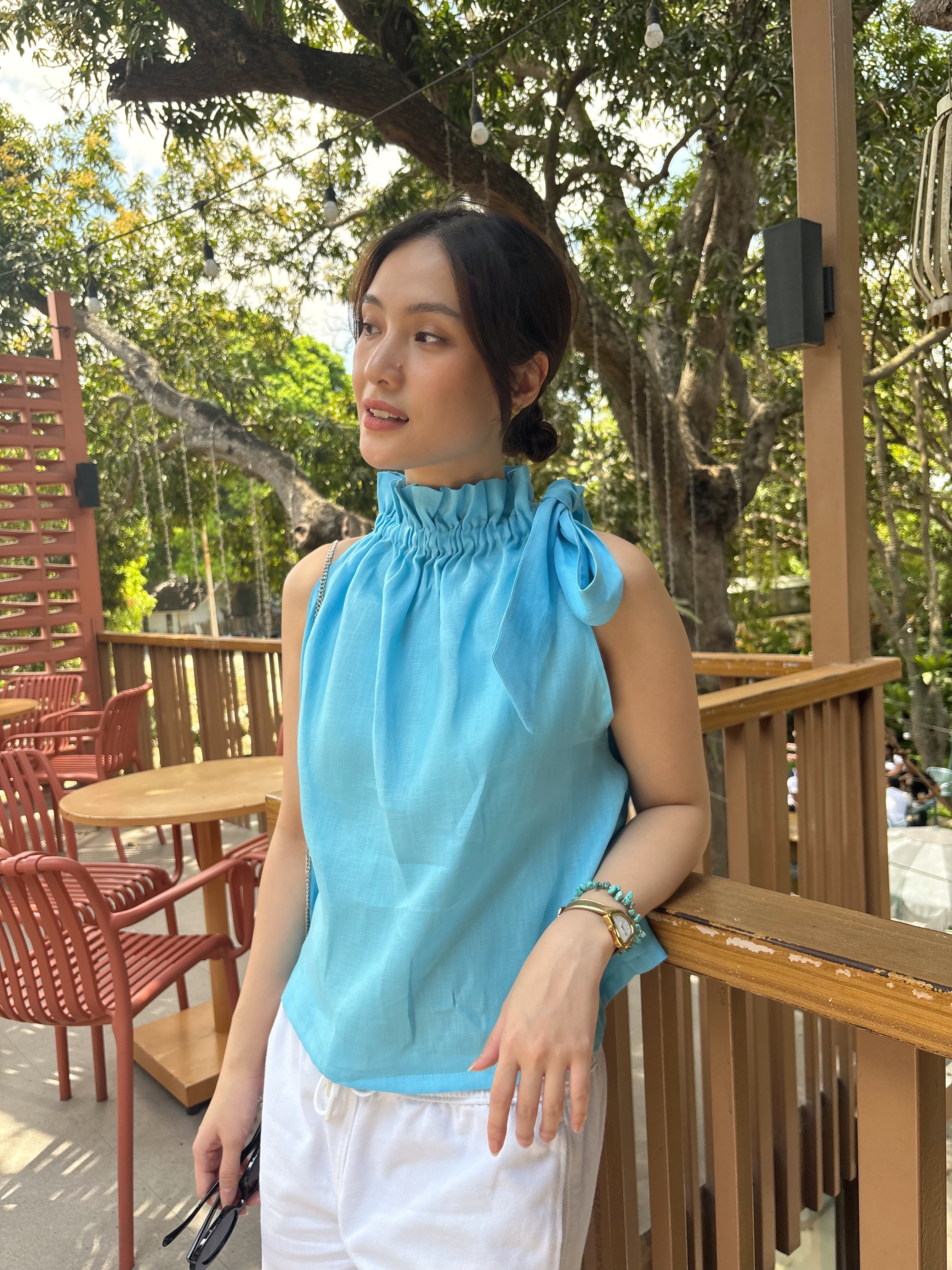 Kai Pure Linen Top - Aqua
