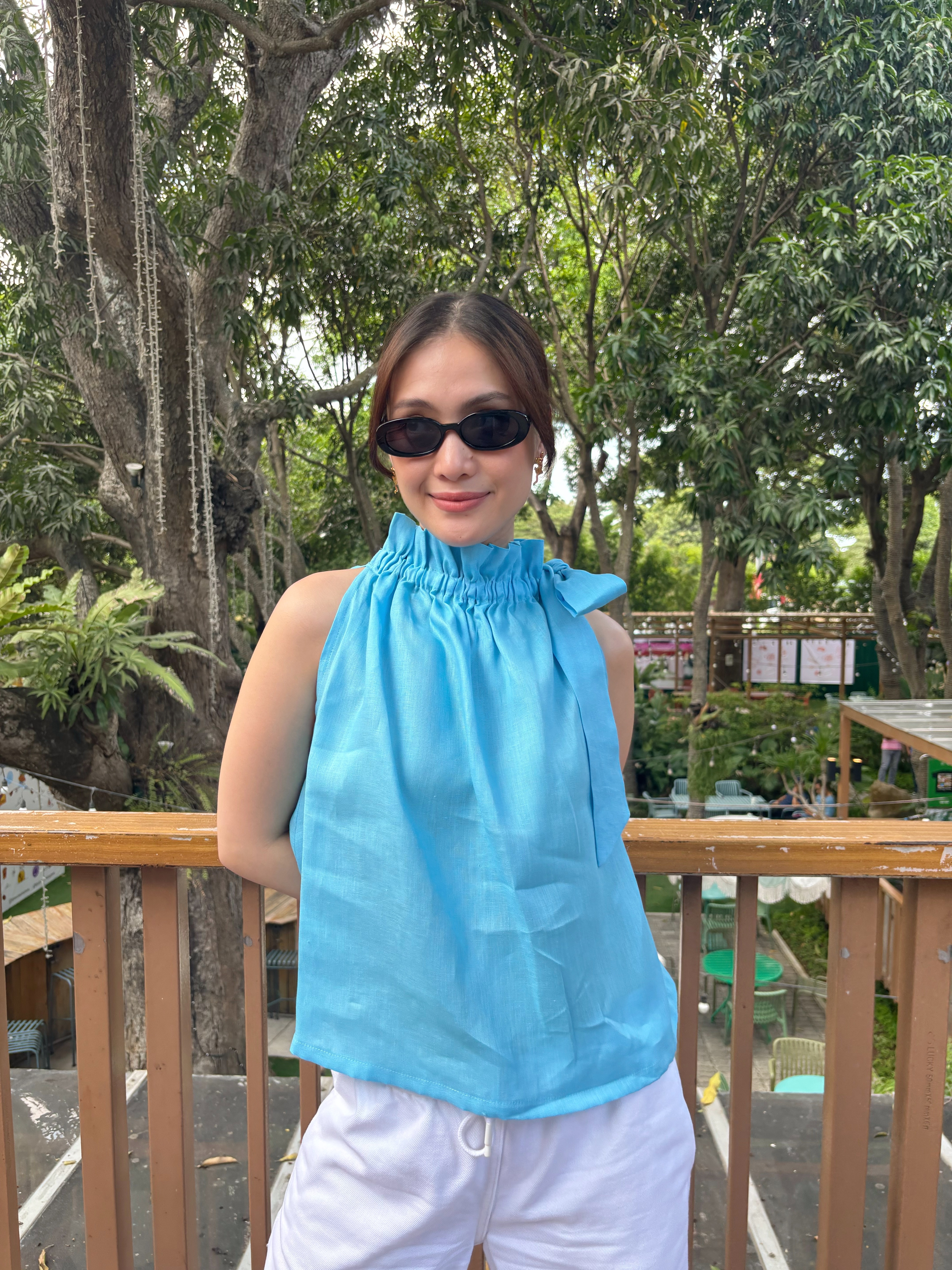 Kai Pure Linen Top - Aqua