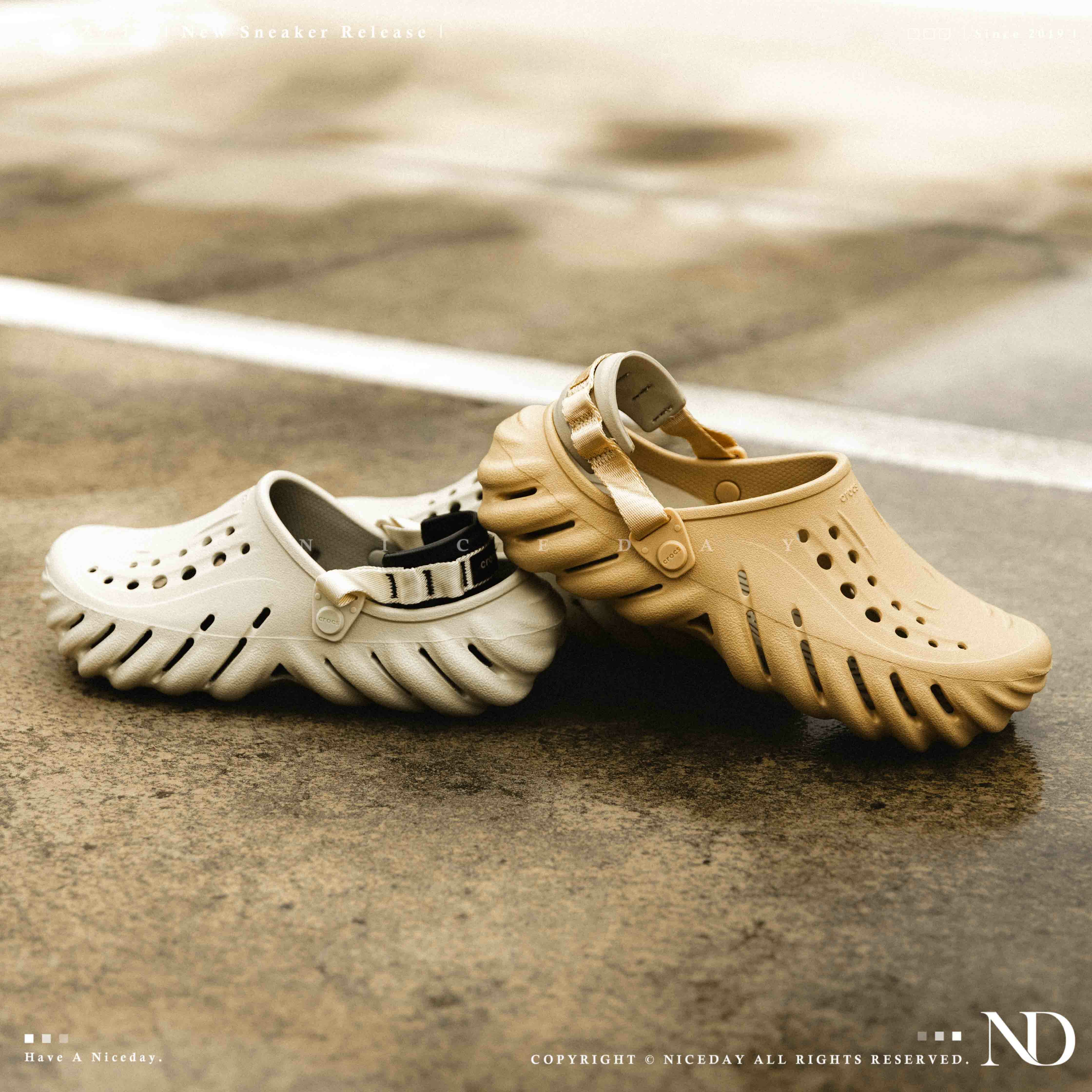 NICEDAY 現貨 Crocs 卡駱馳 Echo 波波 沙暴 洞洞鞋 流線 奶茶色 橘色 米白 米色 泰奶