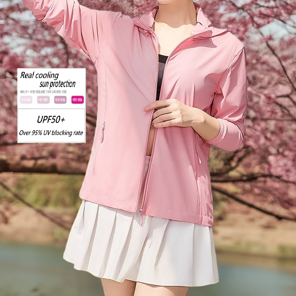 Black spruce-Women's UPF50+ Sun protection UV Ice silk cooling Silky hooded jacket黑雲杉-UPF50+防曬UV涼感迷彩連帽外套女